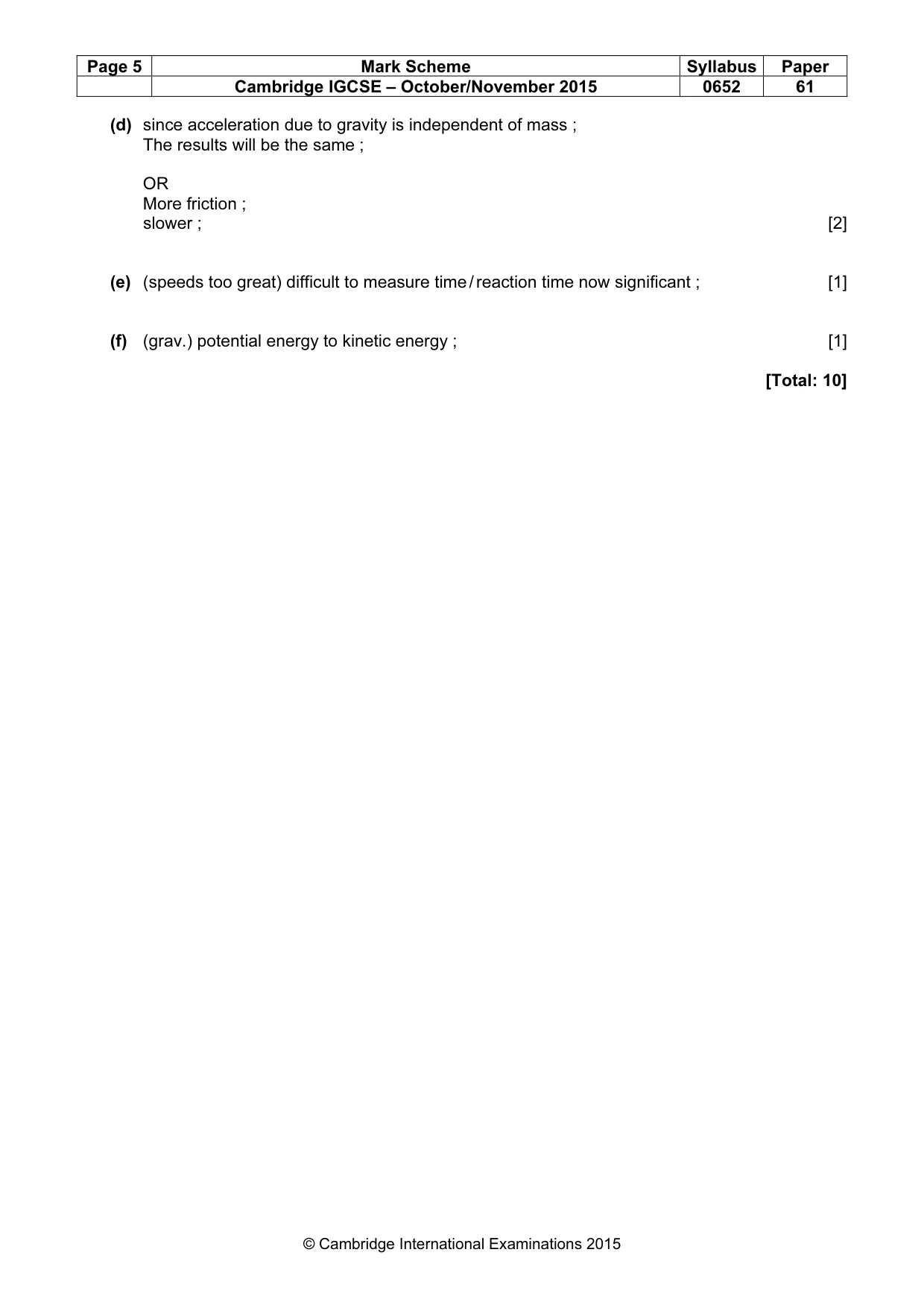 Mark scheme, page 5 of 5