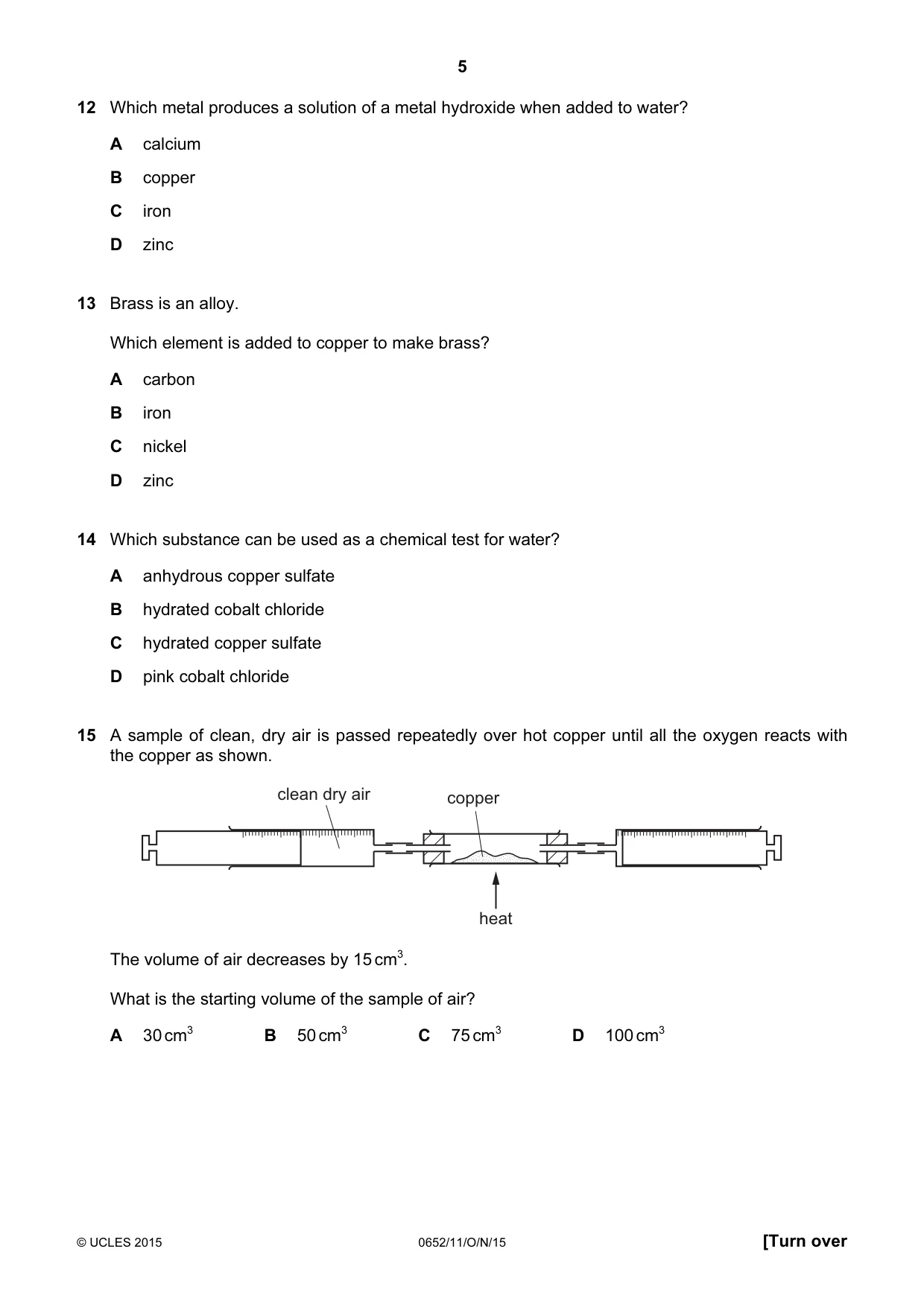 Cambridge IGCSE Physical Science 0652 2015 Oct/Nov Paper 1 · Variant 1 question paper, page 5 of 20