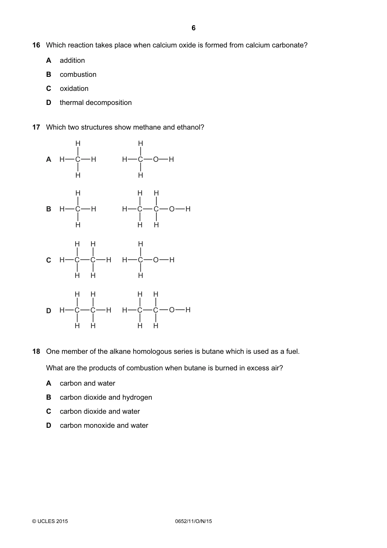 Cambridge IGCSE Physical Science 0652 2015 Oct/Nov Paper 1 · Variant 1 question paper, page 6 of 20