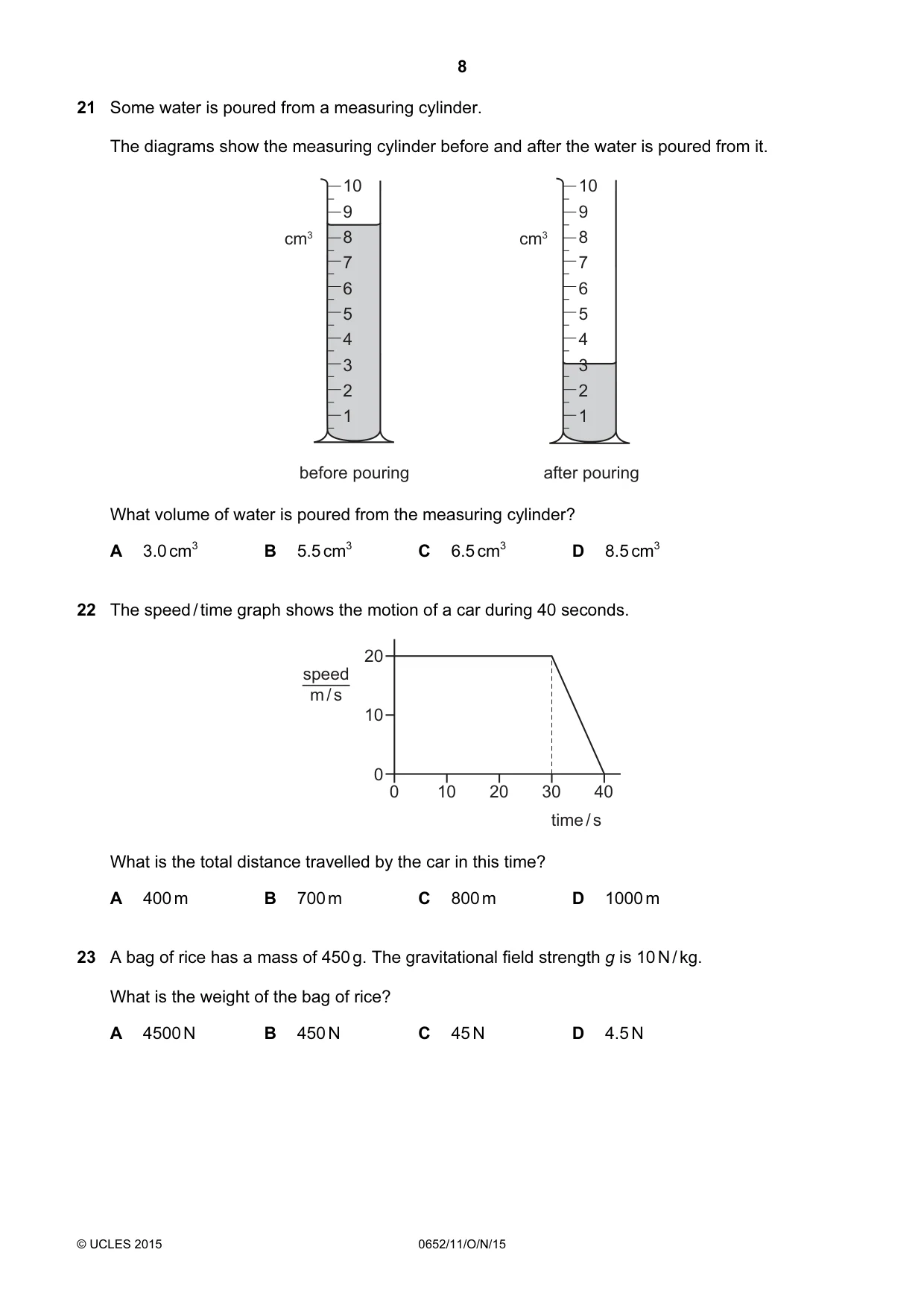 Cambridge IGCSE Physical Science 0652 2015 Oct/Nov Paper 1 · Variant 1 question paper, page 8 of 20