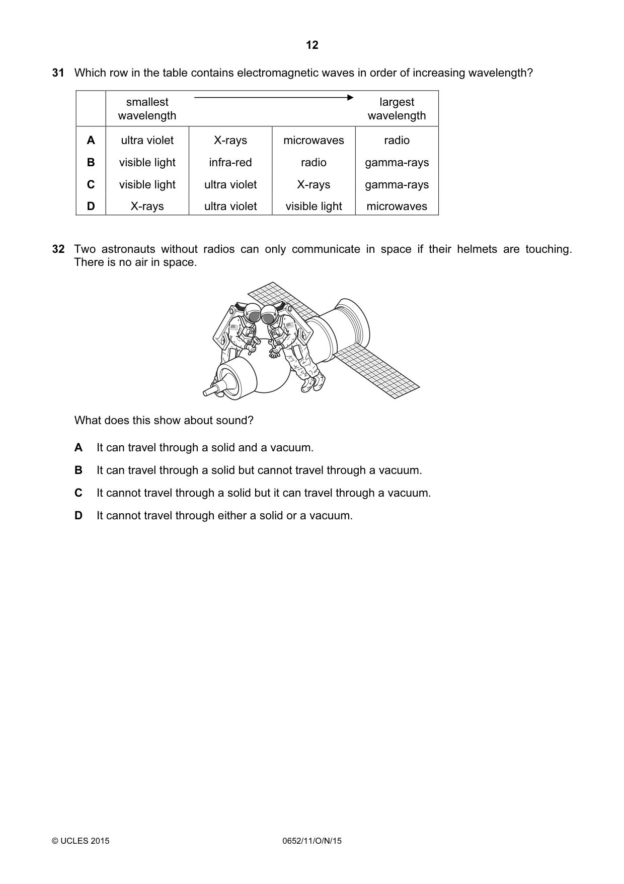 Cambridge IGCSE Physical Science 0652 2015 Oct/Nov Paper 1 · Variant 1 question paper, page 12 of 20