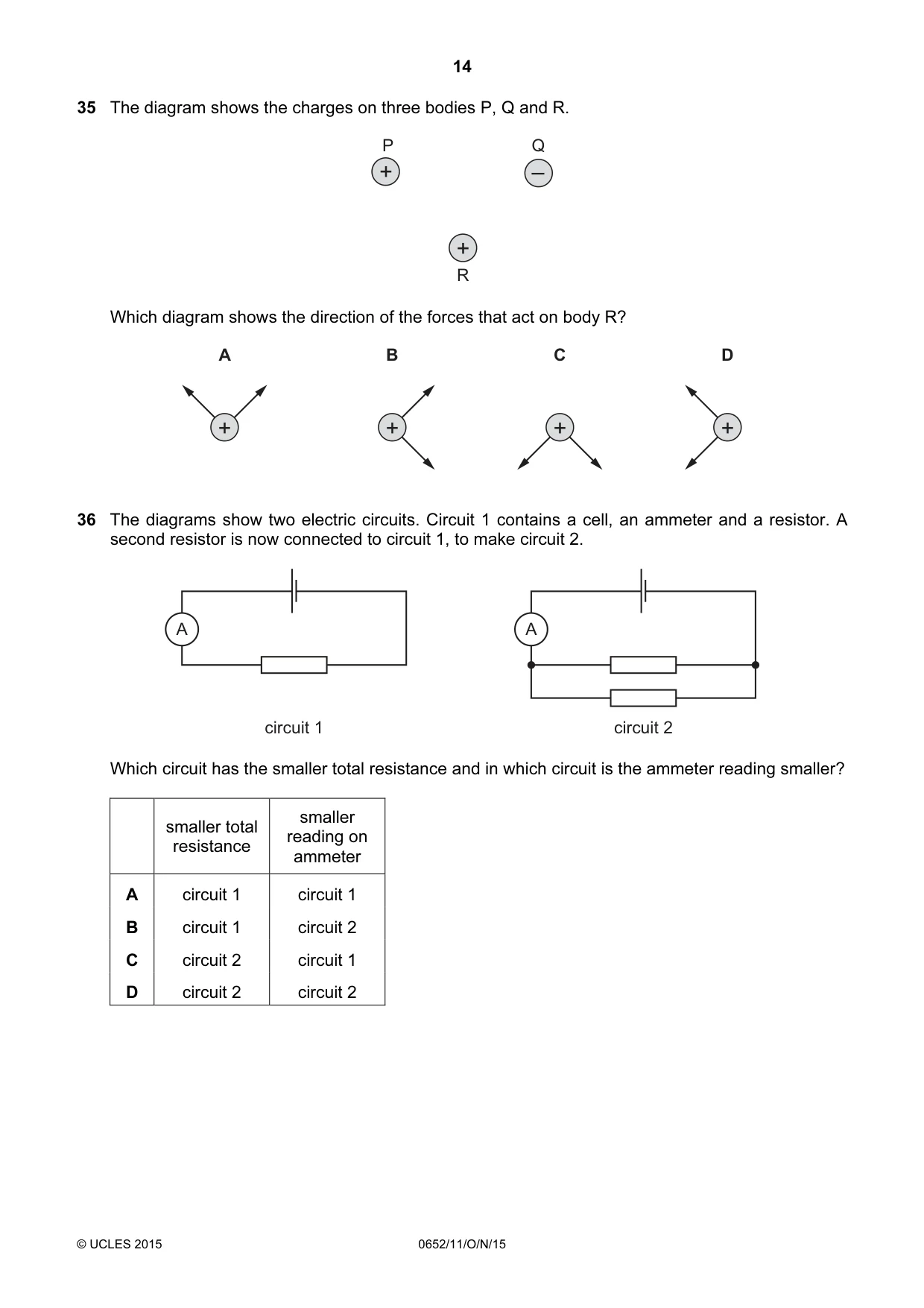 Cambridge IGCSE Physical Science 0652 2015 Oct/Nov Paper 1 · Variant 1 question paper, page 14 of 20