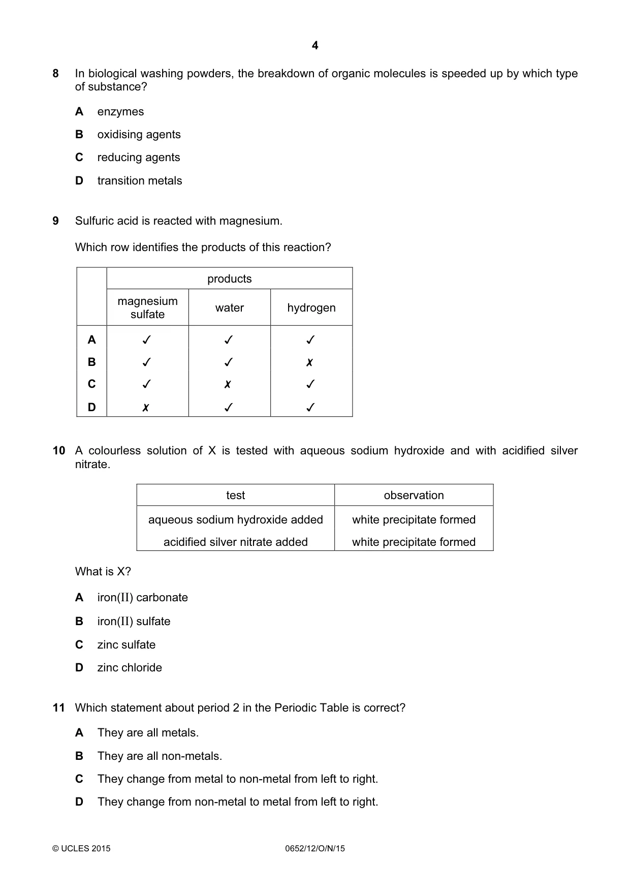 Cambridge IGCSE Physical Science 0652 2015 Oct/Nov Paper 1 · Variant 2 question paper, page 4 of 20