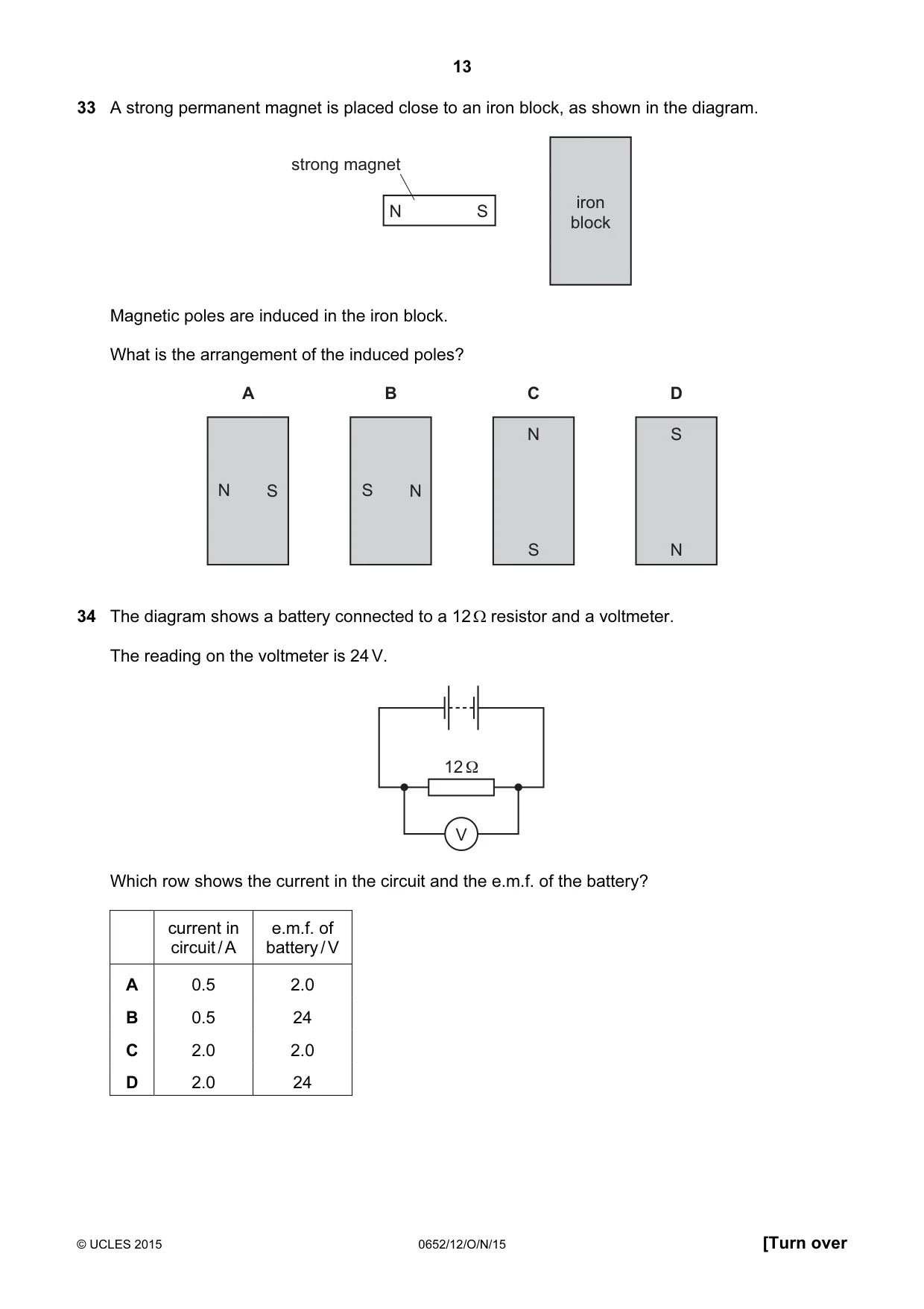 Cambridge IGCSE Physical Science 0652 2015 Oct/Nov Paper 1 · Variant 2 question paper, page 13 of 20