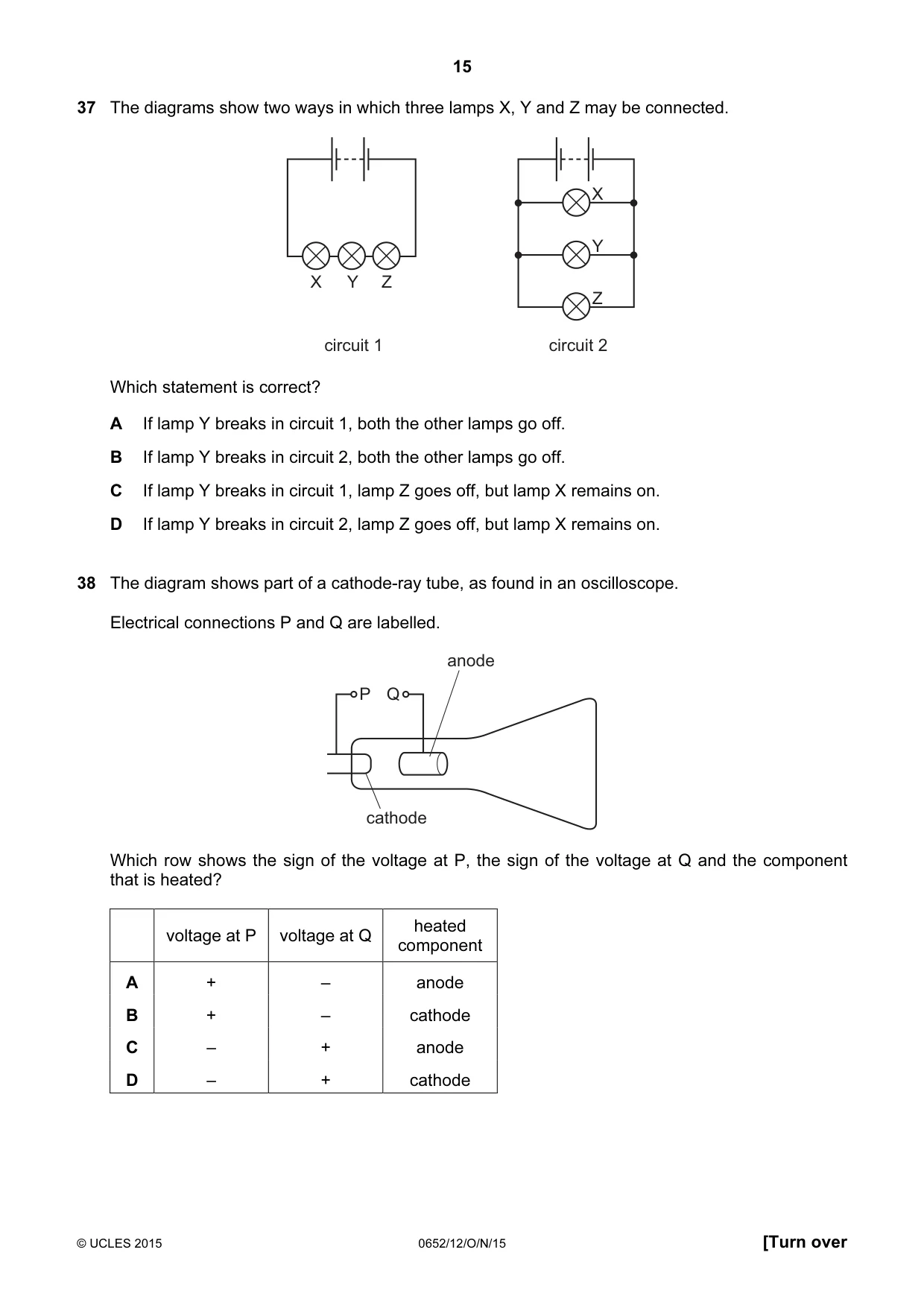 Cambridge IGCSE Physical Science 0652 2015 Oct/Nov Paper 1 · Variant 2 question paper, page 15 of 20