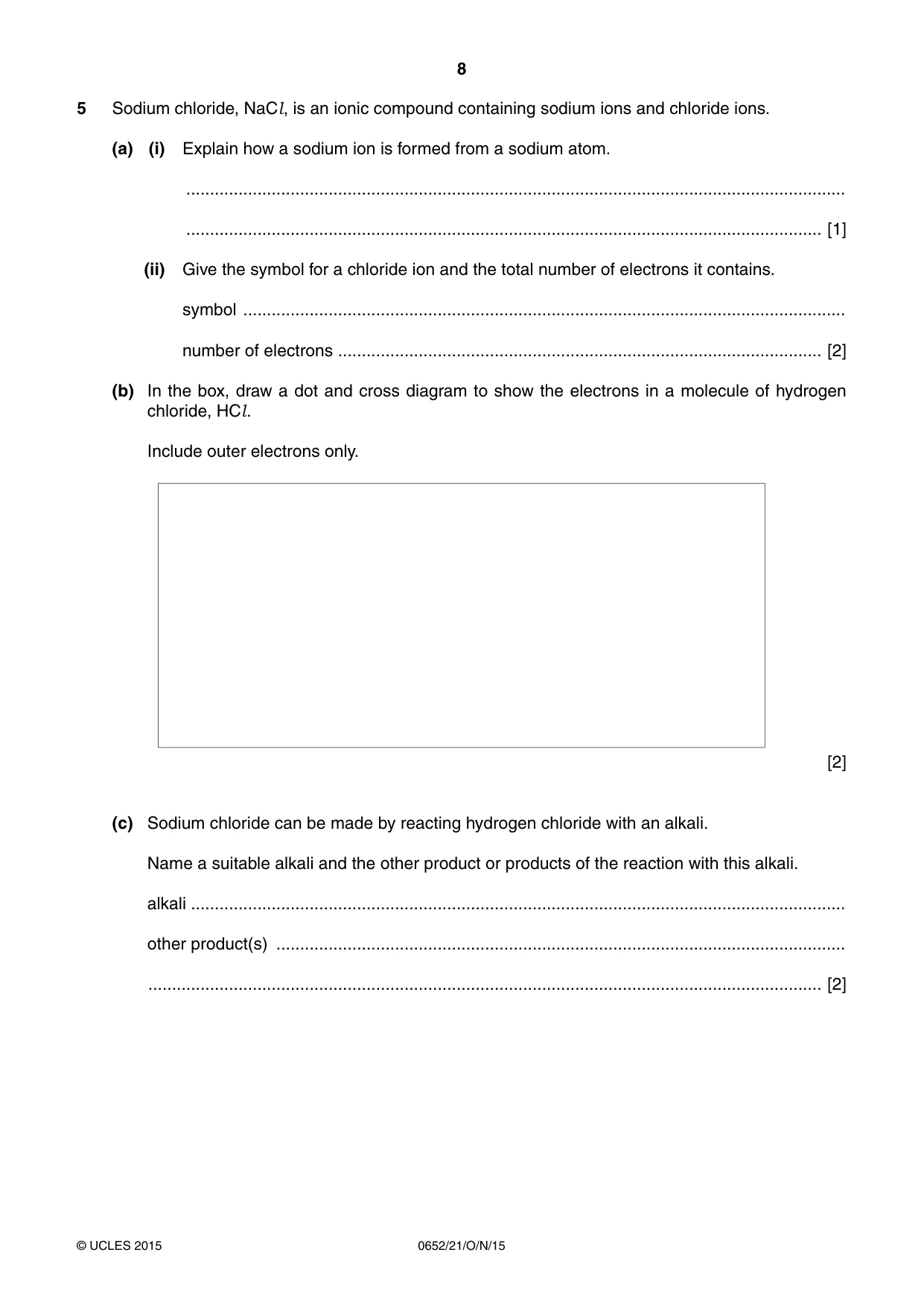 Cambridge IGCSE Physical Science 0652 2015 Oct/Nov Paper 2 · Variant 1 question paper, page 8 of 20