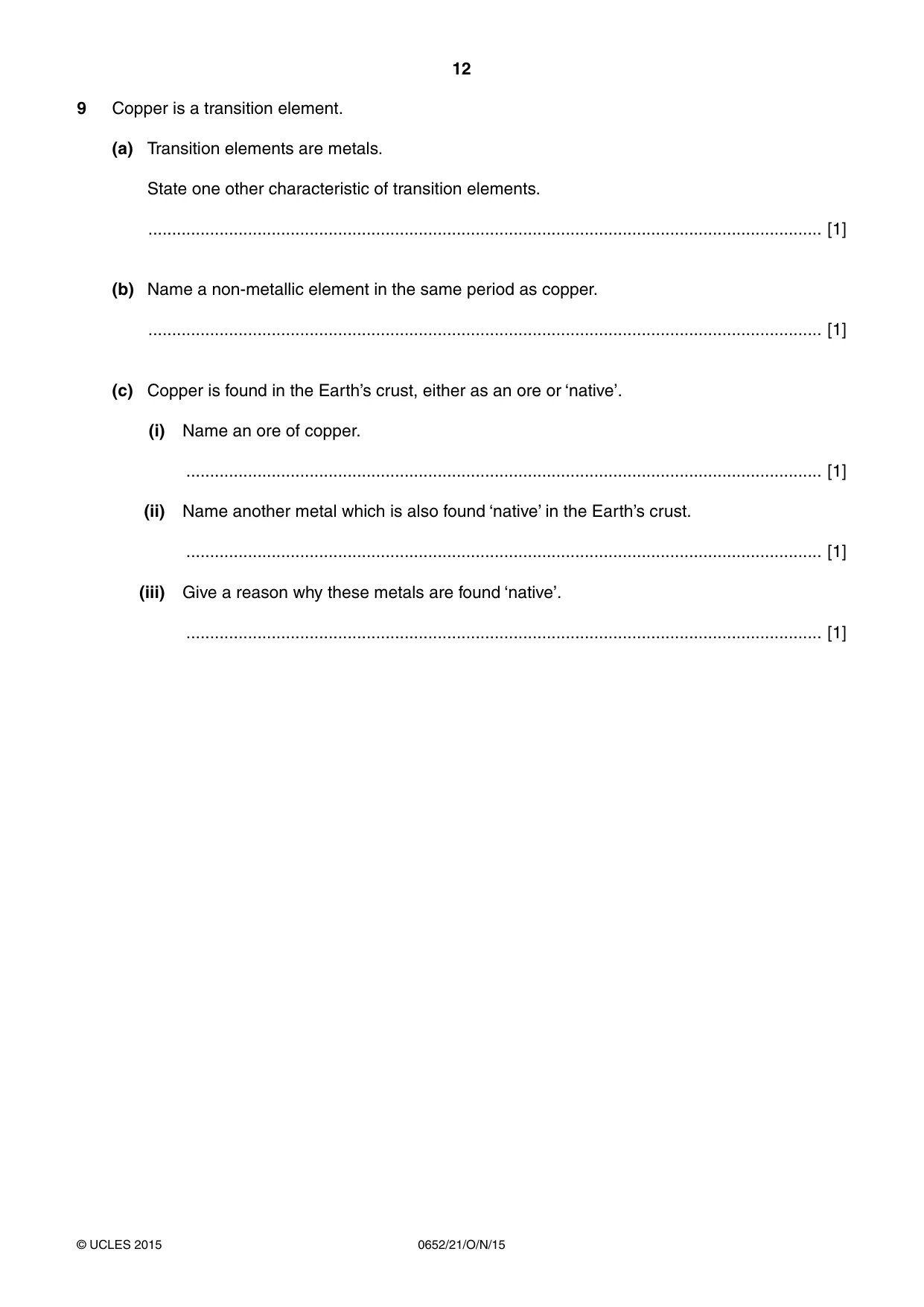 Cambridge IGCSE Physical Science 0652 2015 Oct/Nov Paper 2 · Variant 1 question paper, page 12 of 20