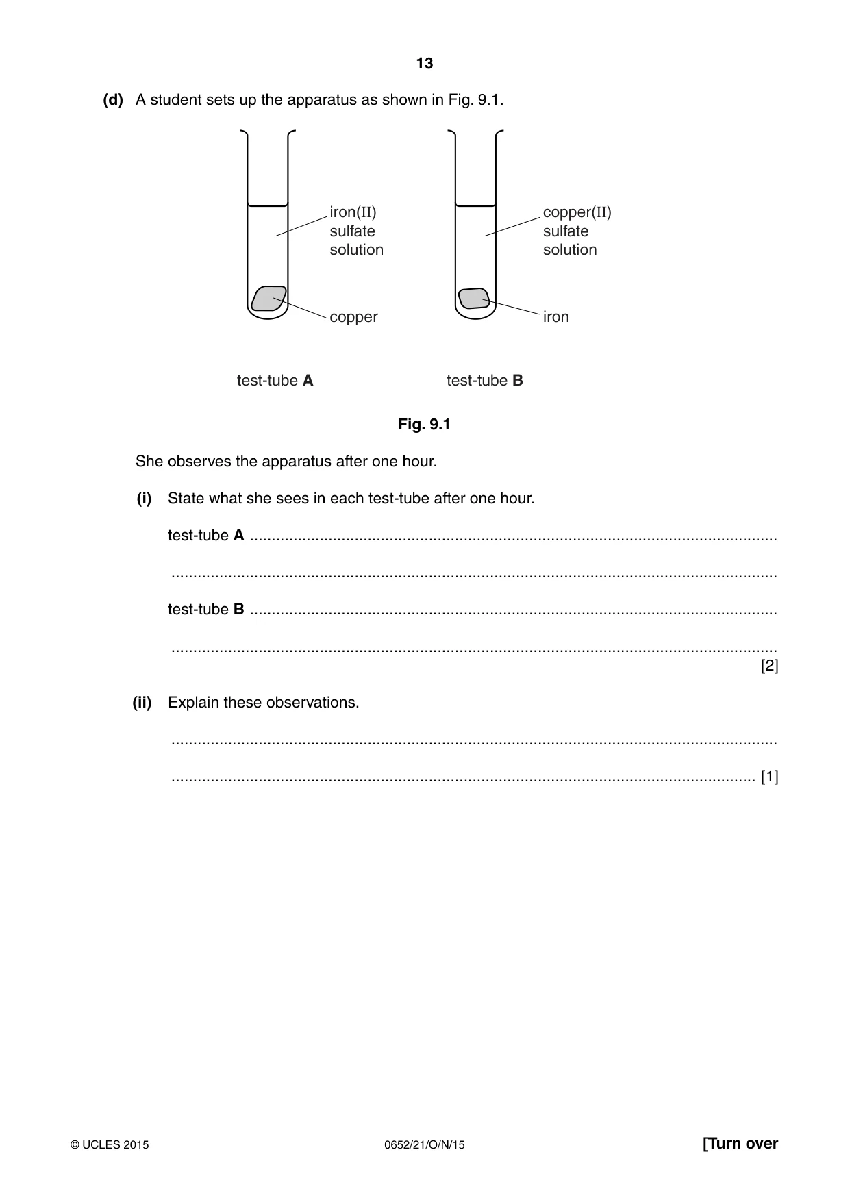 Cambridge IGCSE Physical Science 0652 2015 Oct/Nov Paper 2 · Variant 1 question paper, page 13 of 20
