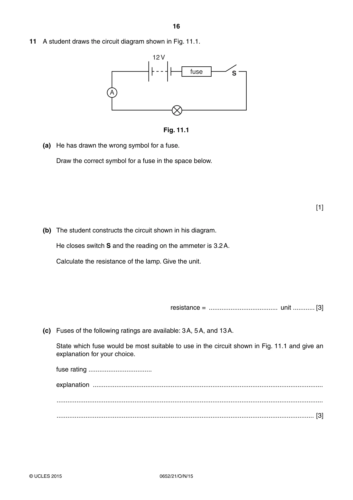 Cambridge IGCSE Physical Science 0652 2015 Oct/Nov Paper 2 · Variant 1 question paper, page 16 of 20