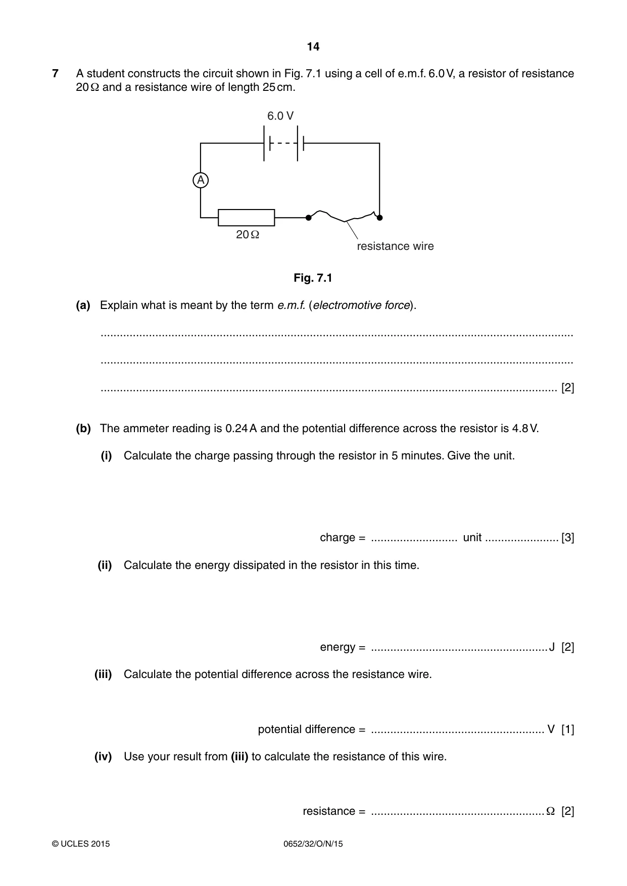 Cambridge IGCSE Physical Science 0652 2015 Oct/Nov Paper 3 · Variant 2 question paper, page 14 of 24