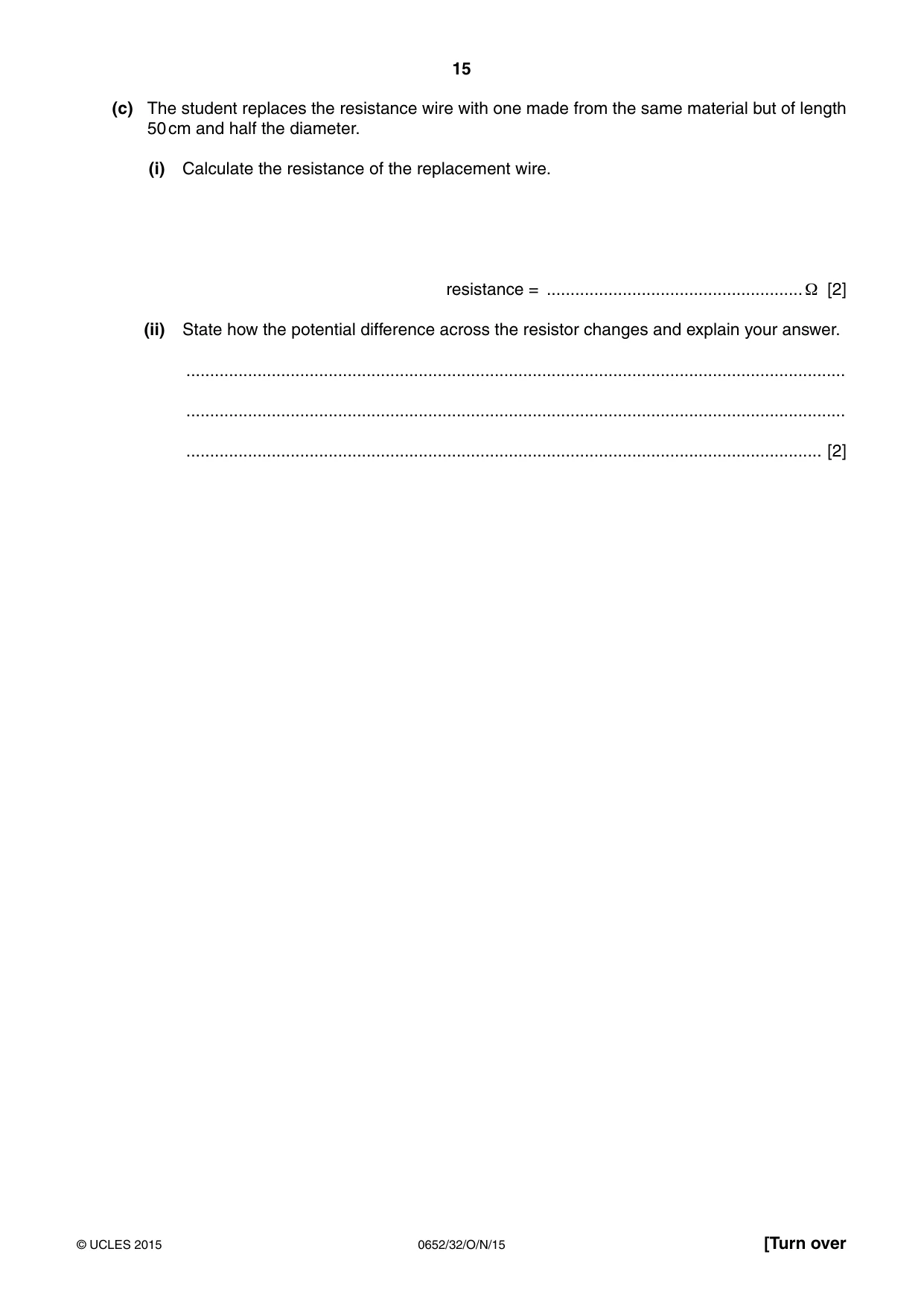 Cambridge IGCSE Physical Science 0652 2015 Oct/Nov Paper 3 · Variant 2 question paper, page 15 of 24