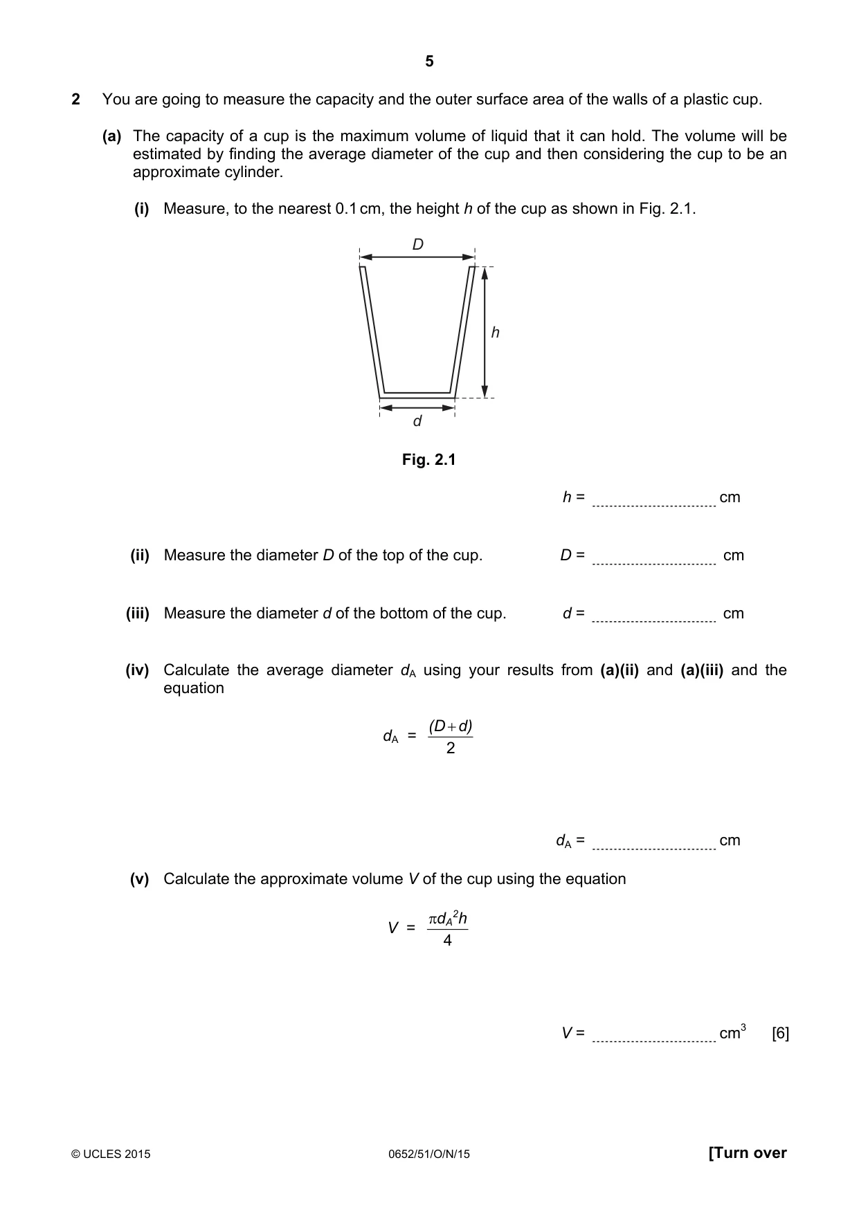 Cambridge IGCSE Physical Science 0652 2015 Oct/Nov Paper 5 · Variant 1 question paper, page 5 of 8