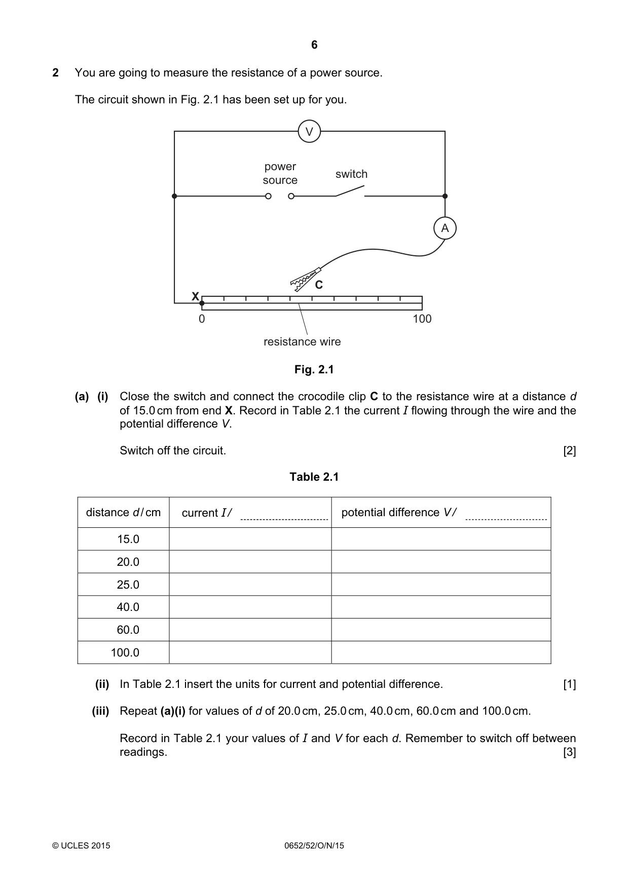 Cambridge IGCSE Physical Science 0652 2015 Oct/Nov Paper 5 · Variant 2 question paper, page 6 of 12