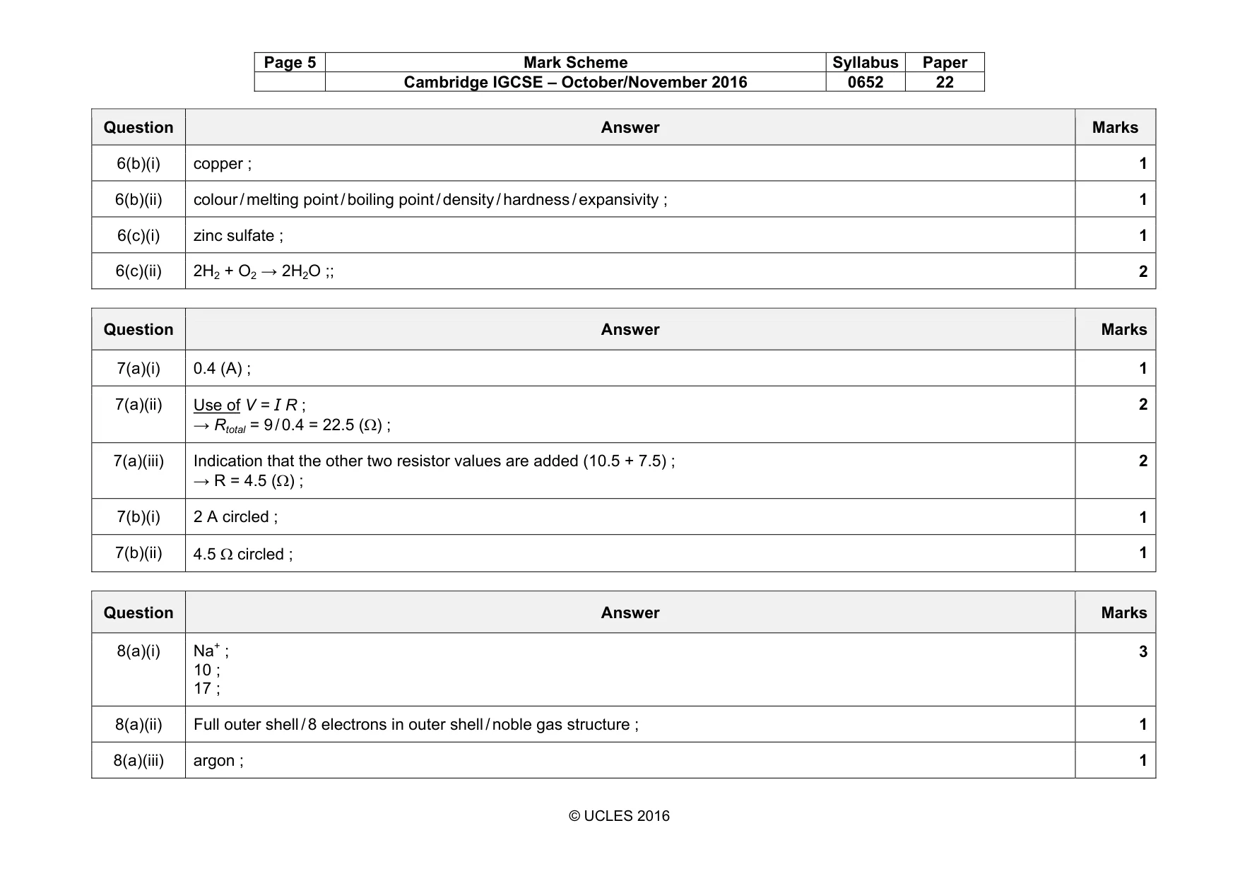 Mark scheme, page 5 of 7