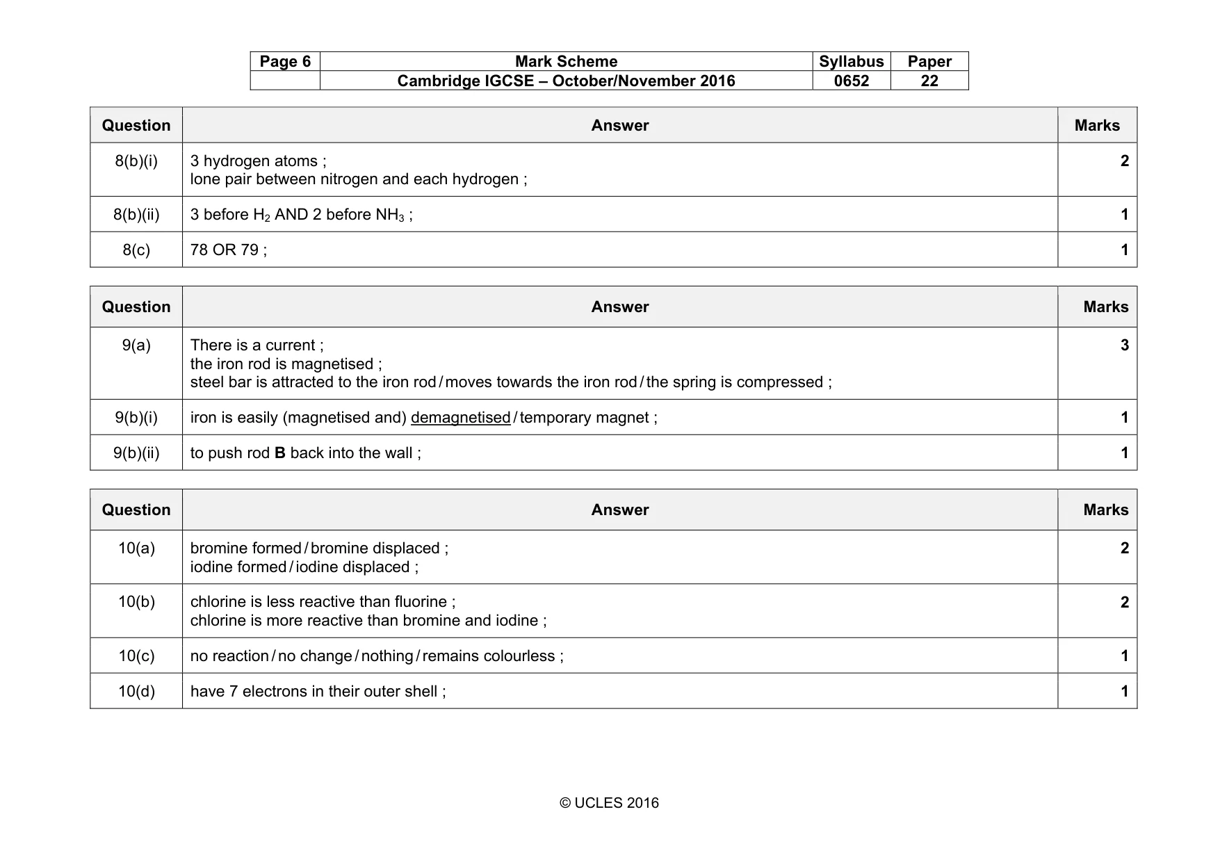 Mark scheme, page 6 of 7