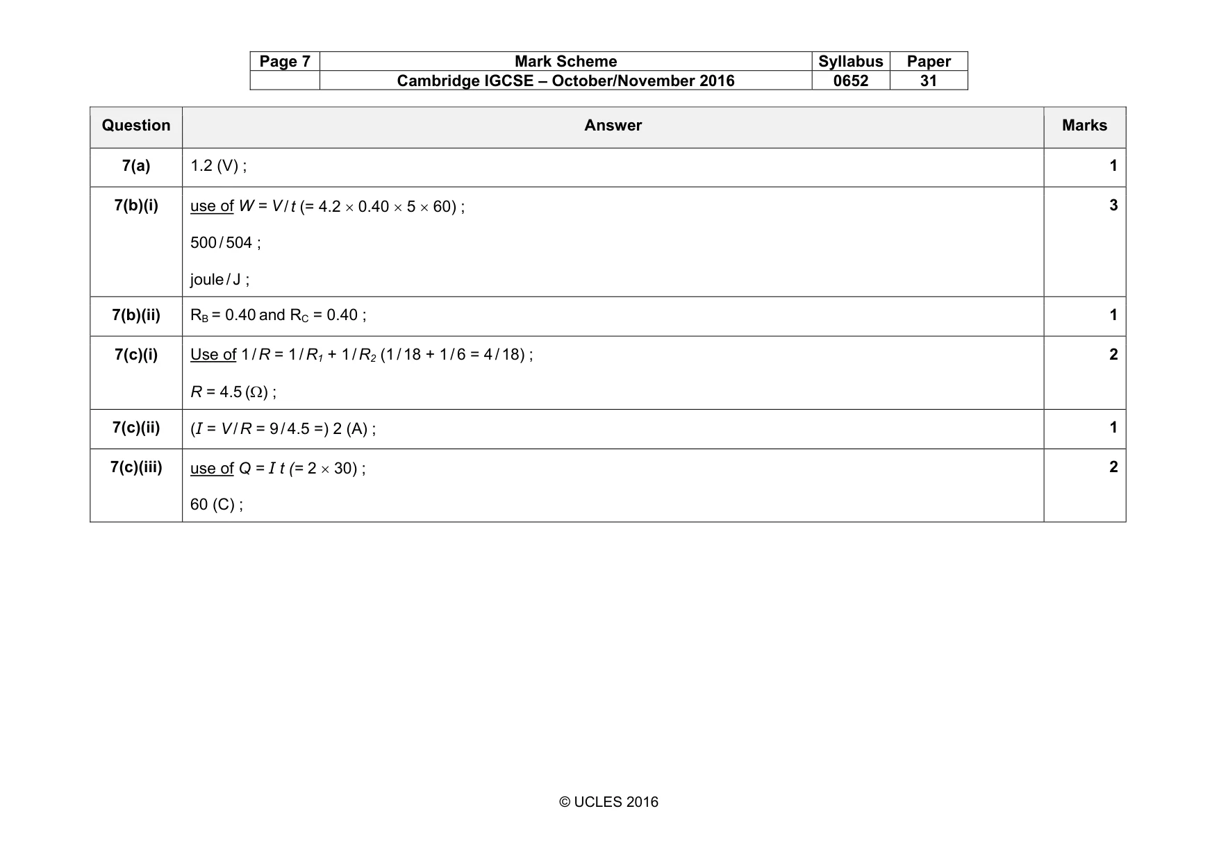 Mark scheme, page 7 of 9
