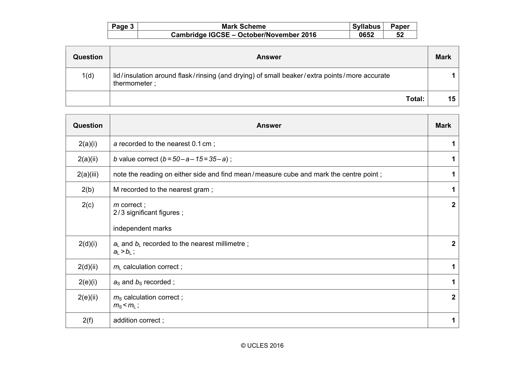 Mark scheme, page 3 of 4