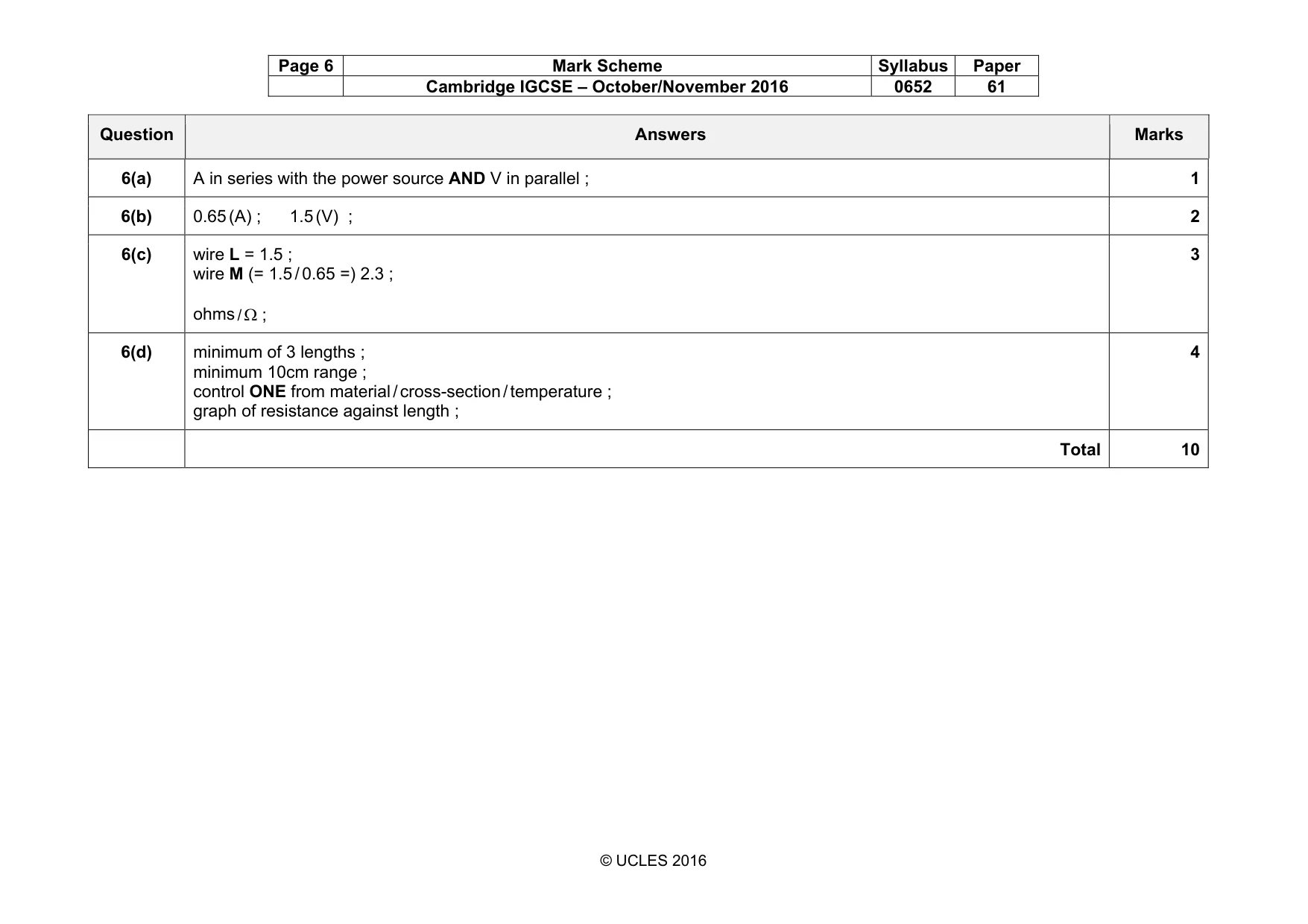 Mark scheme, page 6 of 6