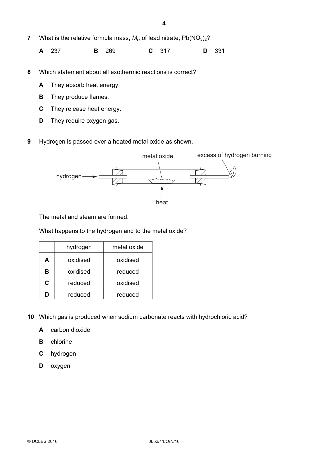 Cambridge IGCSE Physical Science 0652 2016 Oct/Nov Paper 1 · Variant 1 question paper, page 4 of 16