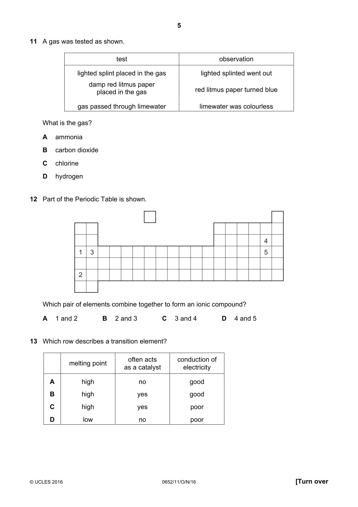 Cambridge IGCSE Physical Science 0652 2016 Oct/Nov Paper 1 · Variant 1 question paper, page 5 of 16
