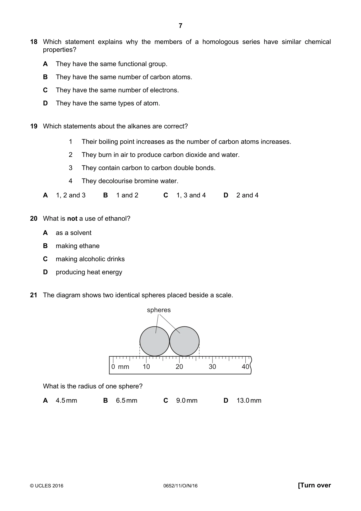 Cambridge IGCSE Physical Science 0652 2016 Oct/Nov Paper 1 · Variant 1 question paper, page 7 of 16