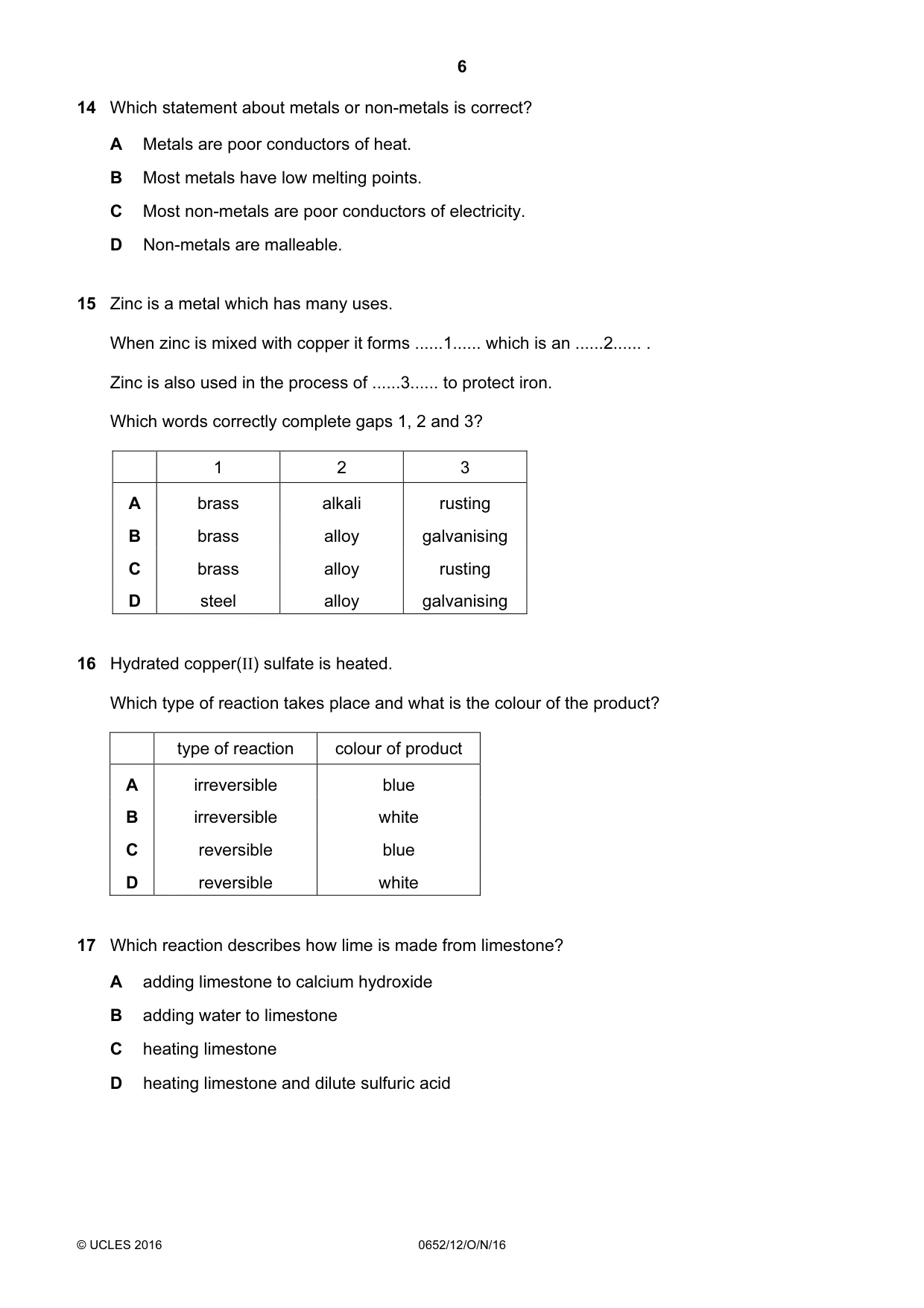 Cambridge IGCSE Physical Science 0652 2016 Oct/Nov Paper 1 · Variant 2 question paper, page 6 of 16