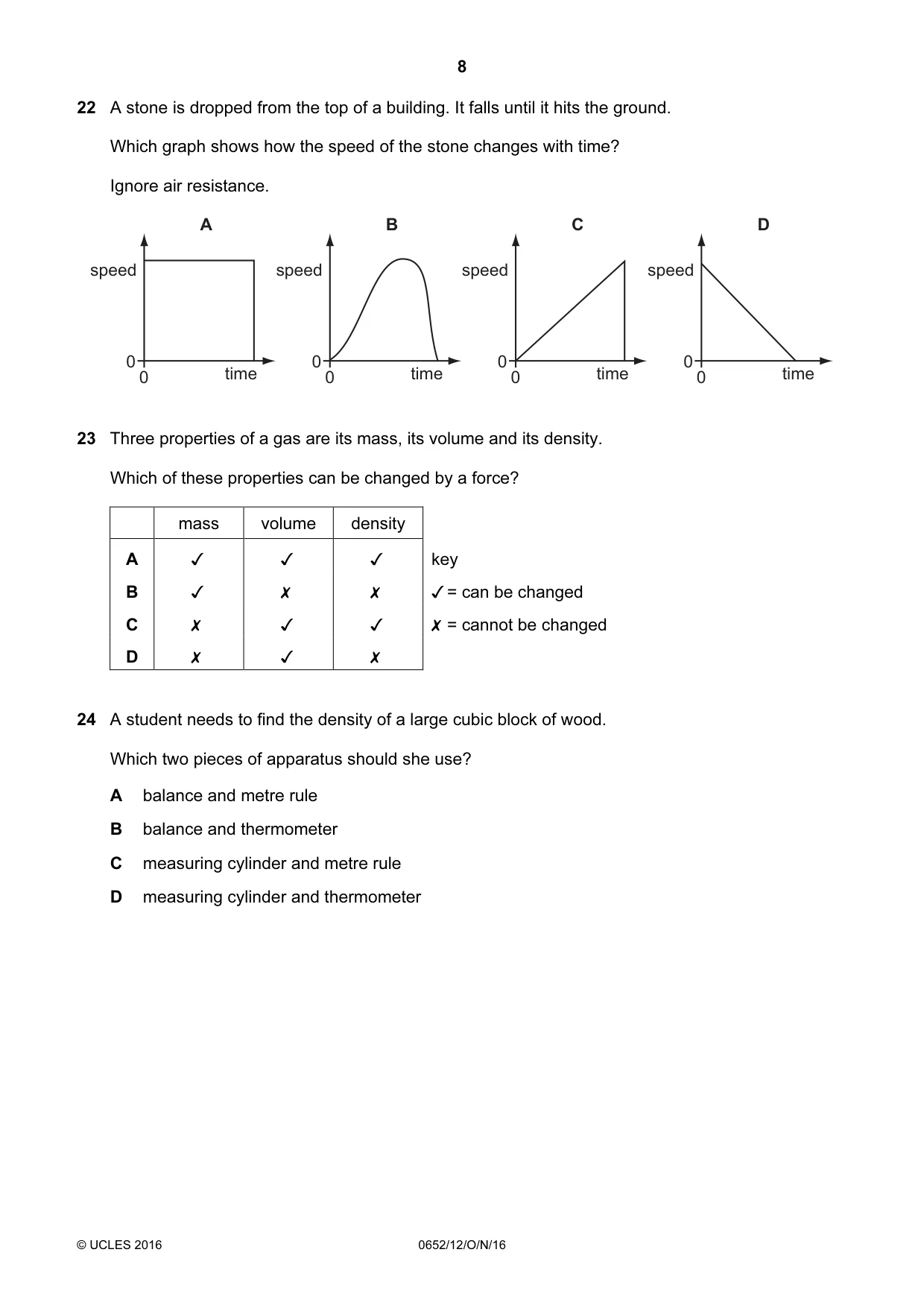 Cambridge IGCSE Physical Science 0652 2016 Oct/Nov Paper 1 · Variant 2 question paper, page 8 of 16