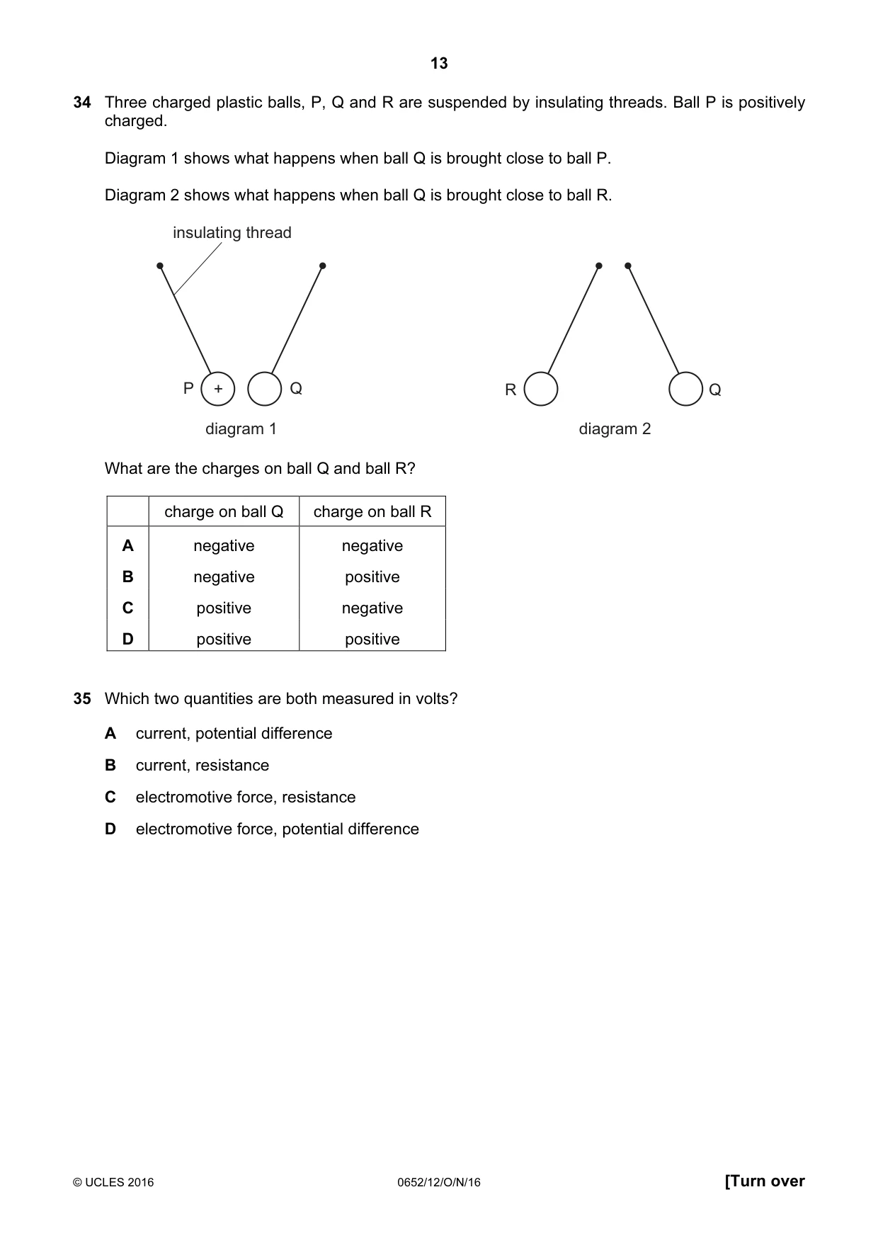 Cambridge IGCSE Physical Science 0652 2016 Oct/Nov Paper 1 · Variant 2 question paper, page 13 of 16
