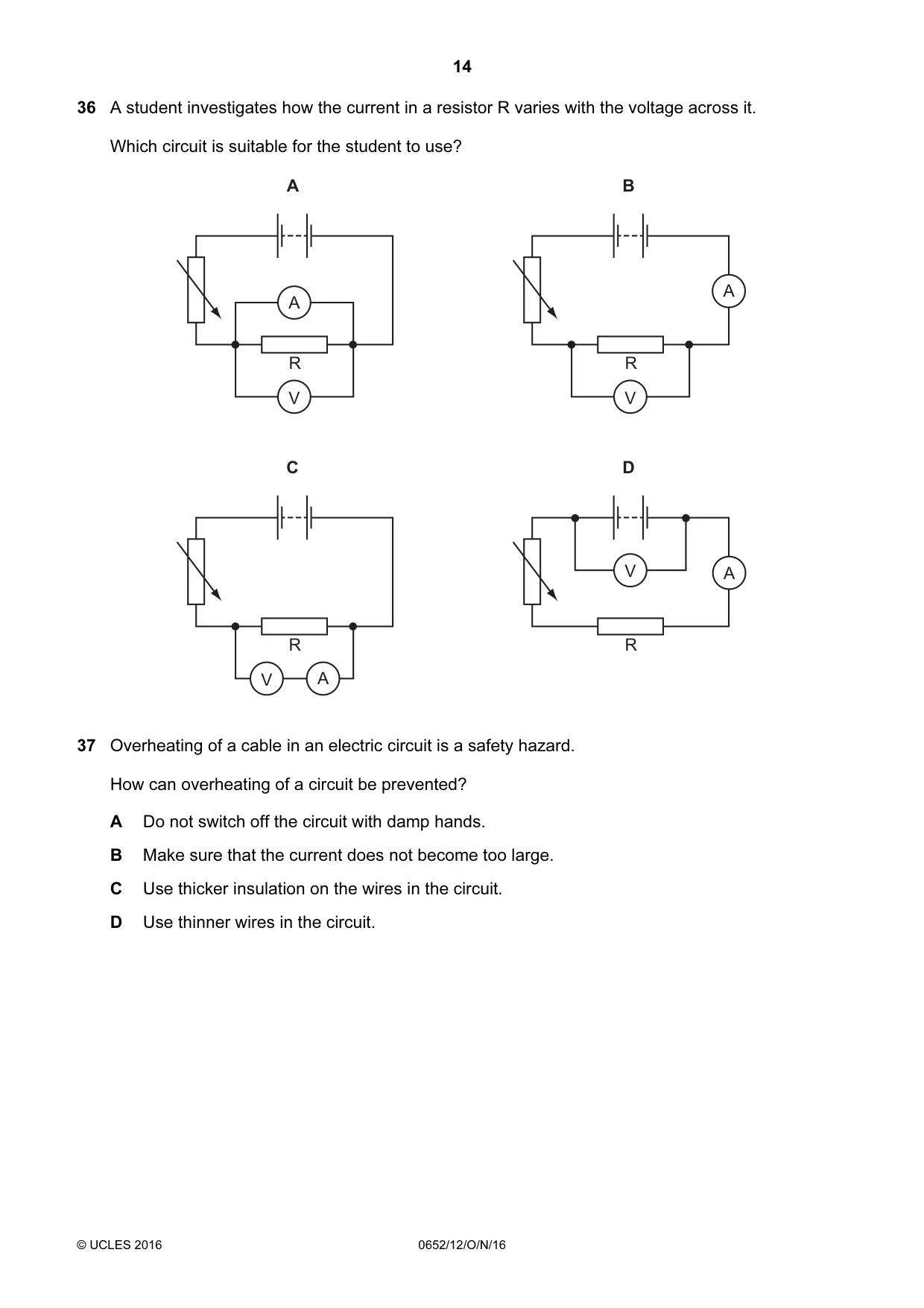Cambridge IGCSE Physical Science 0652 2016 Oct/Nov Paper 1 · Variant 2 question paper, page 14 of 16