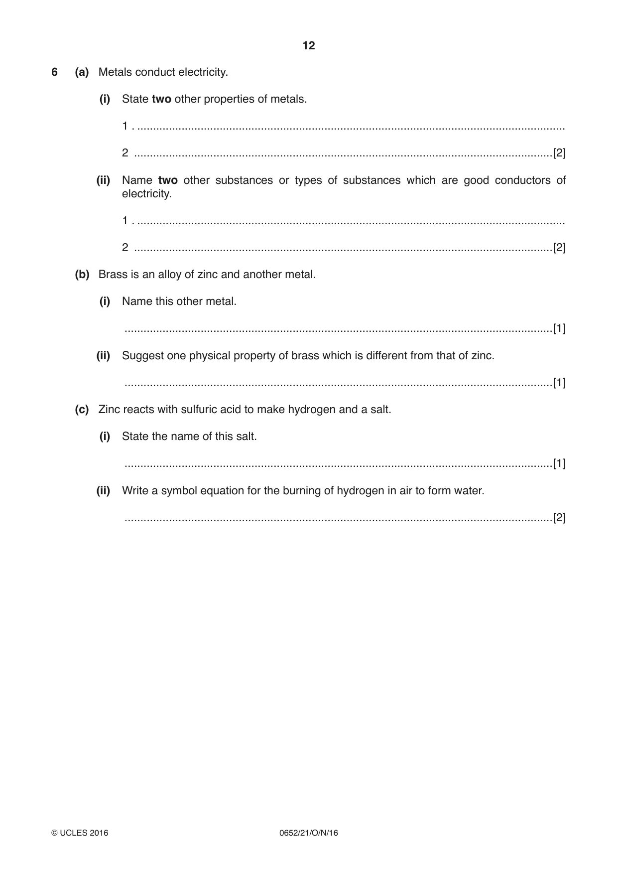 Cambridge IGCSE Physical Science 0652 2016 Oct/Nov Paper 2 · Variant 1 question paper, page 12 of 20