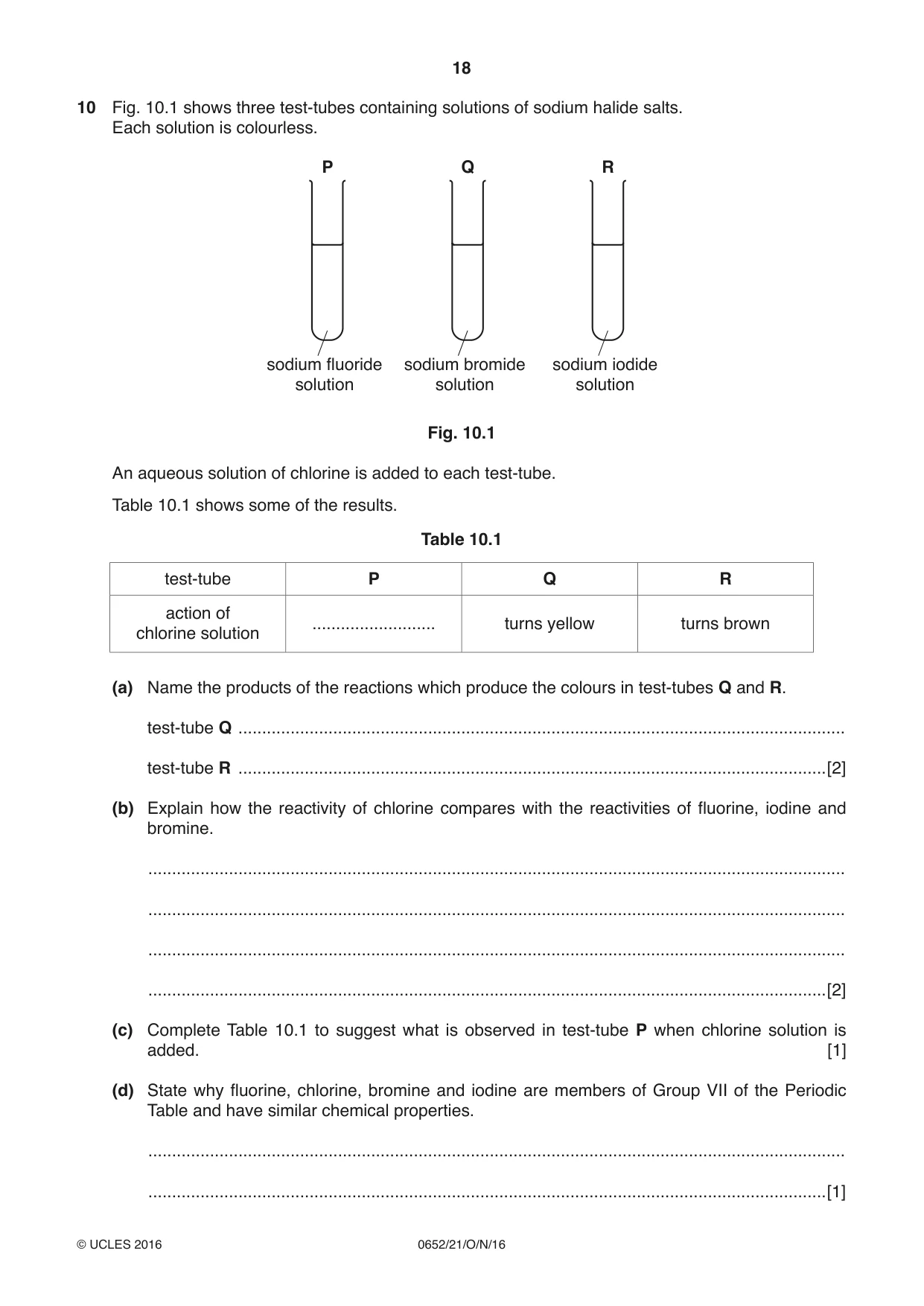 Cambridge IGCSE Physical Science 0652 2016 Oct/Nov Paper 2 · Variant 1 question paper, page 18 of 20
