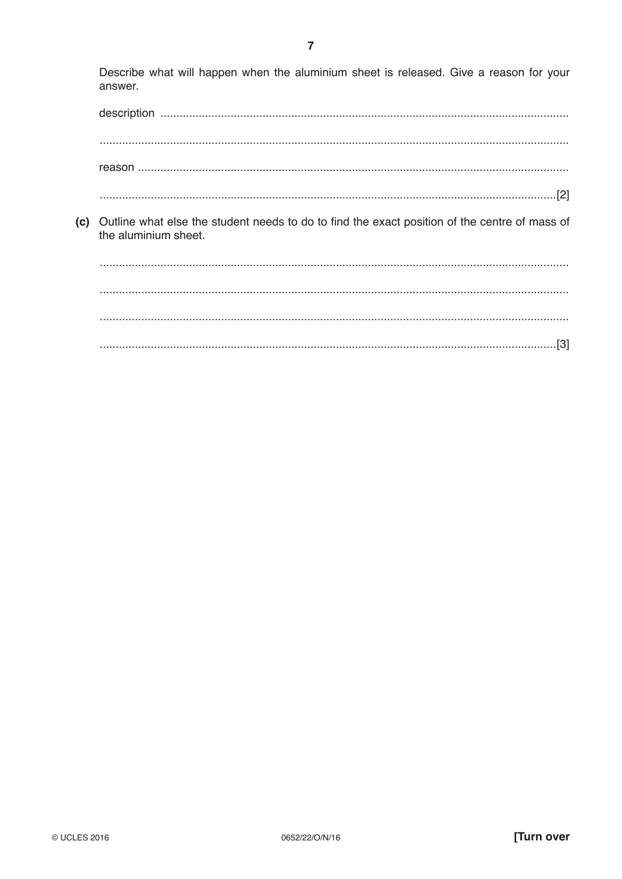 Cambridge IGCSE Physical Science 0652 2016 Oct/Nov Paper 2 · Variant 2 question paper, page 7 of 20