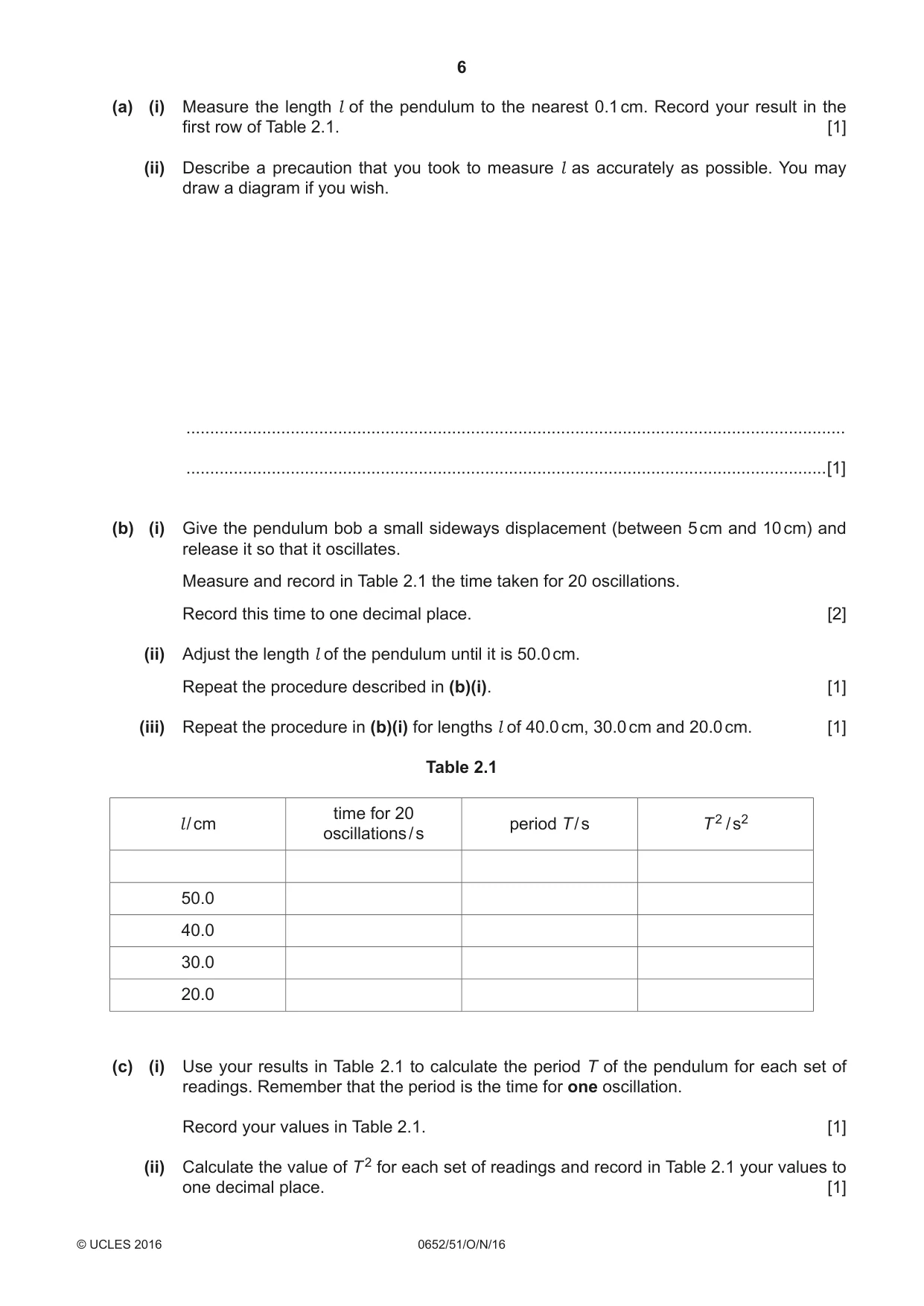 Cambridge IGCSE Physical Science 0652 2016 Oct/Nov Paper 5 · Variant 1 question paper, page 6 of 12