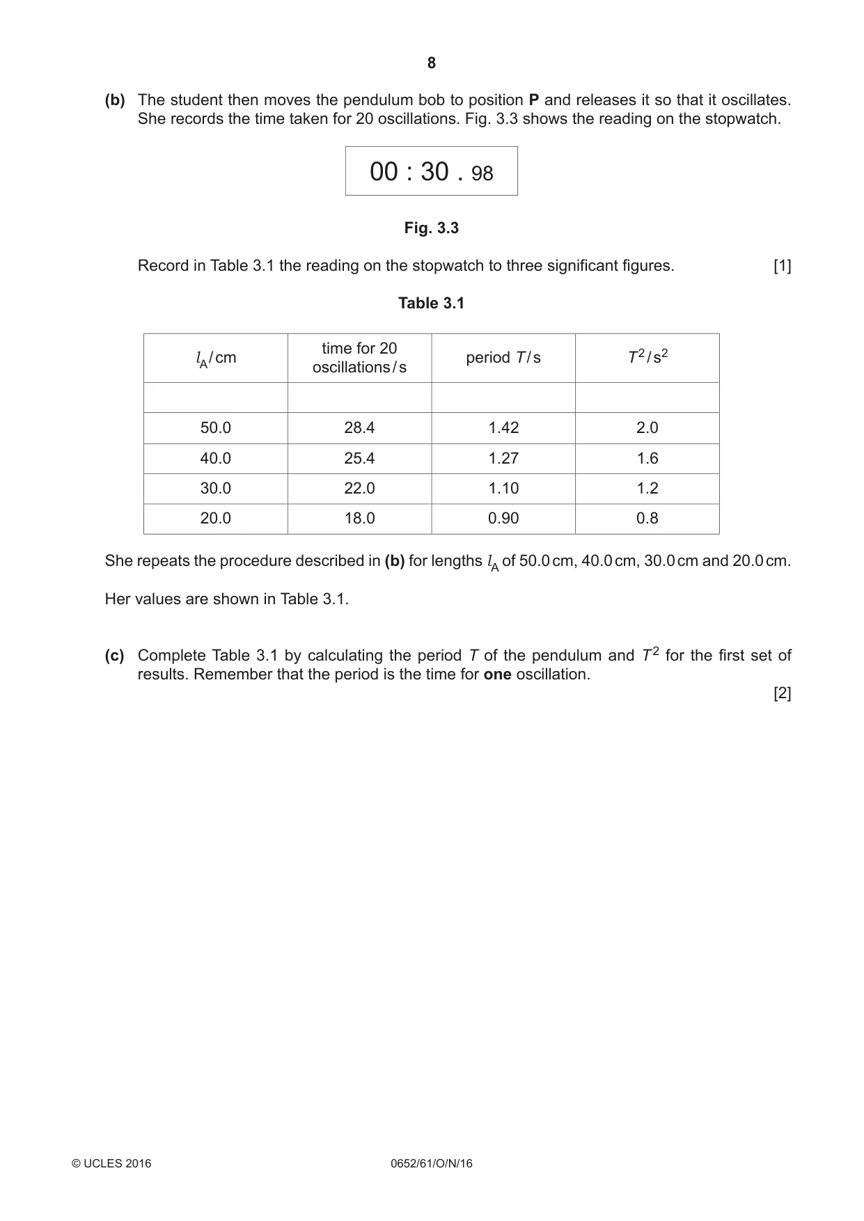 Cambridge IGCSE Physical Science 0652 2016 Oct/Nov Paper 6 · Variant 1 question paper, page 8 of 20