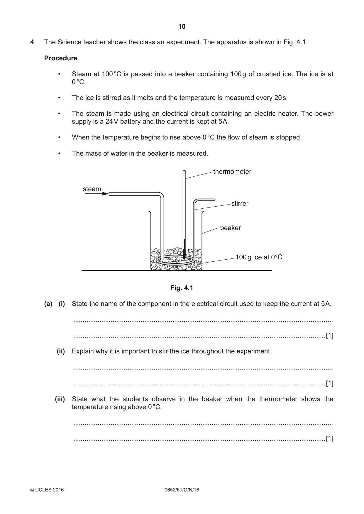 Cambridge IGCSE Physical Science 0652 2016 Oct/Nov Paper 6 · Variant 1 question paper, page 10 of 20