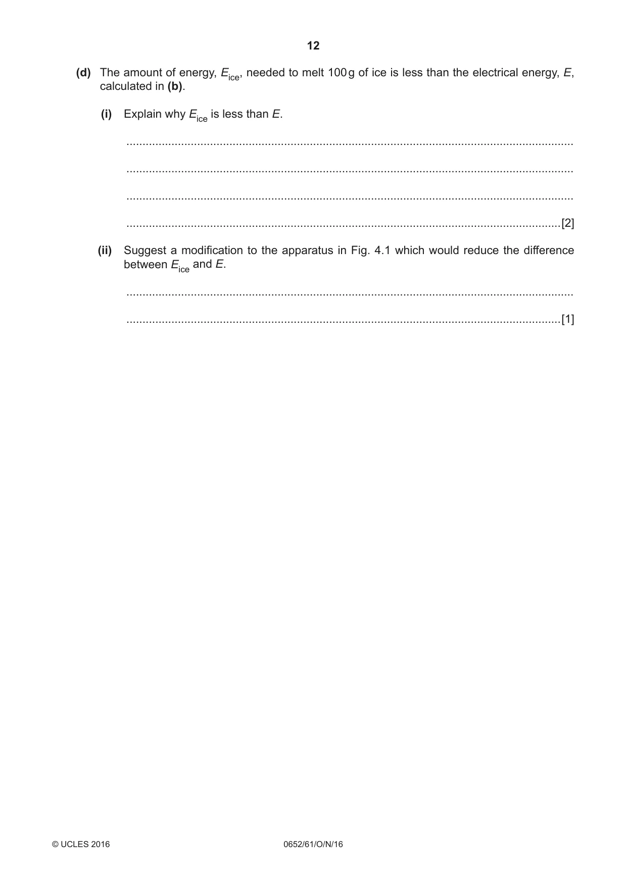 Cambridge IGCSE Physical Science 0652 2016 Oct/Nov Paper 6 · Variant 1 question paper, page 12 of 20