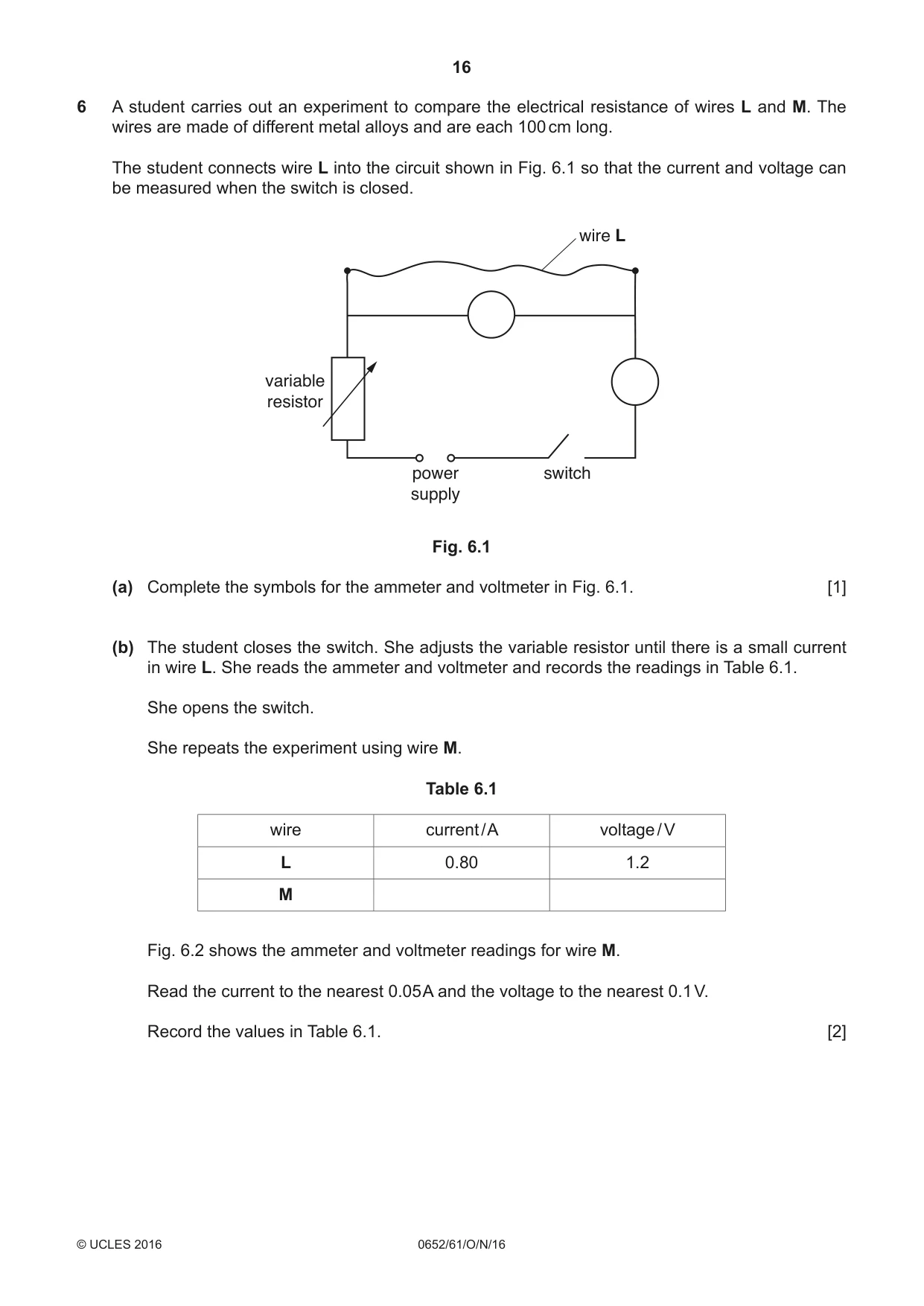 Cambridge IGCSE Physical Science 0652 2016 Oct/Nov Paper 6 · Variant 1 question paper, page 16 of 20