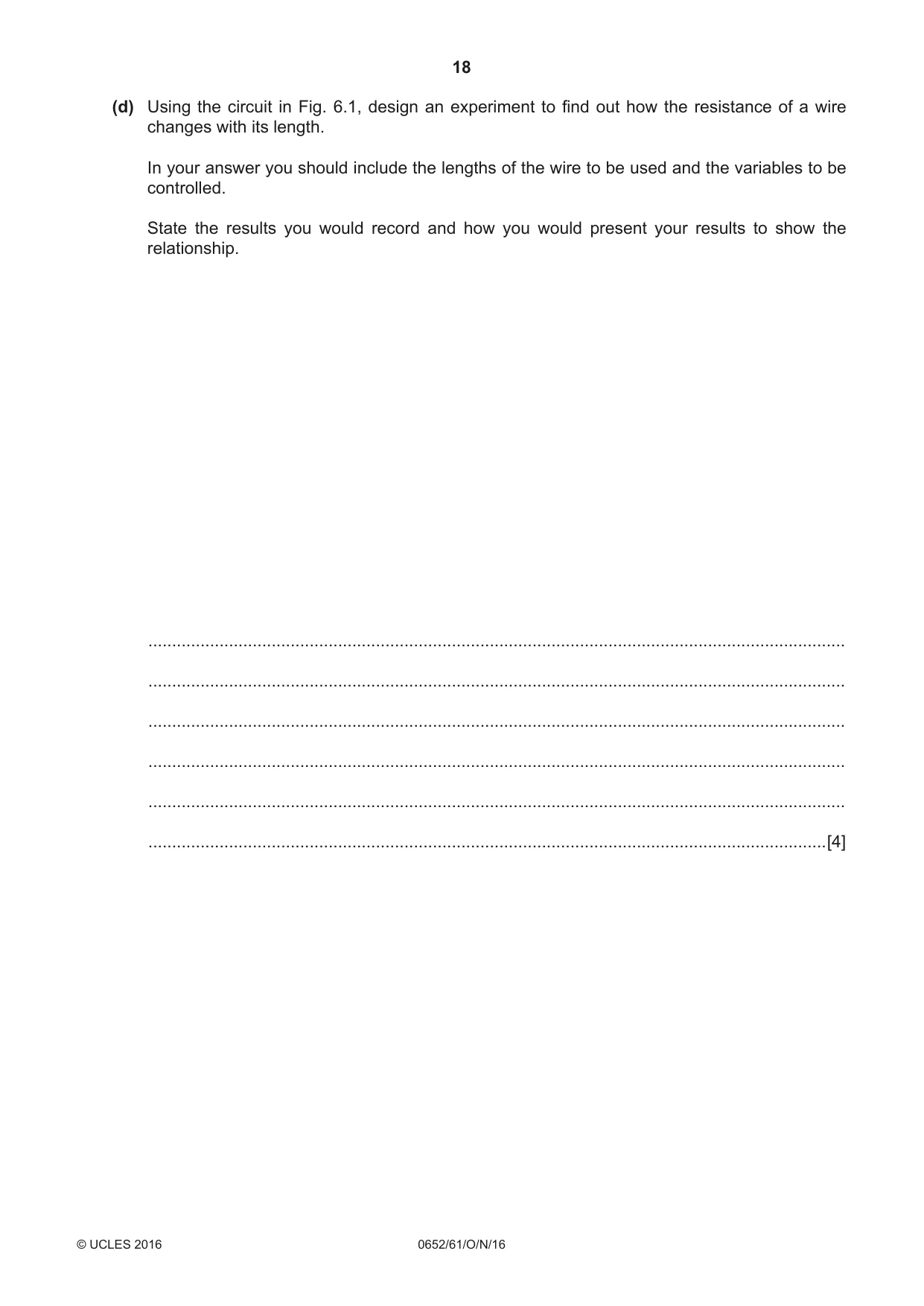 Cambridge IGCSE Physical Science 0652 2016 Oct/Nov Paper 6 · Variant 1 question paper, page 18 of 20