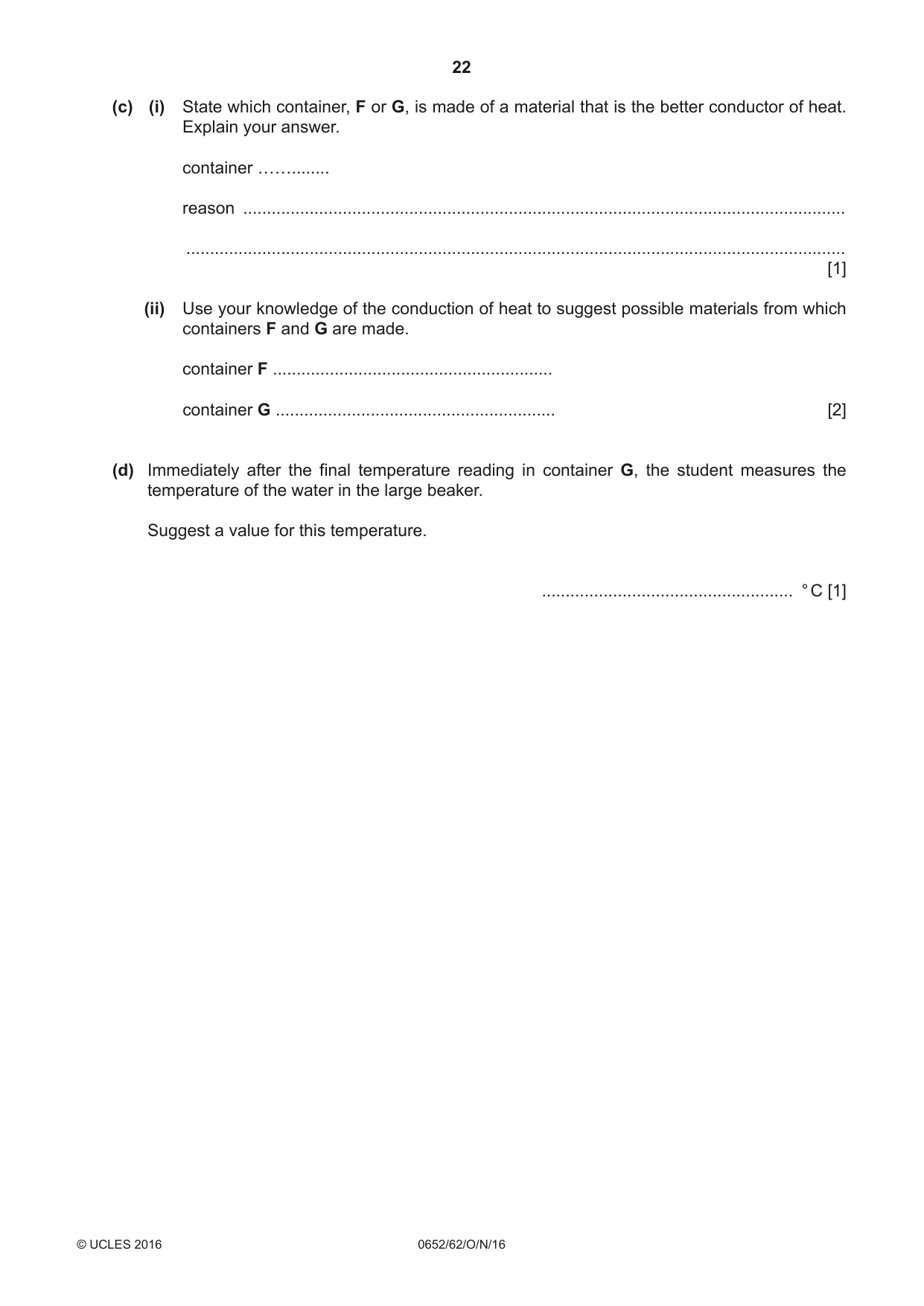 Cambridge IGCSE Physical Science 0652 2016 Oct/Nov Paper 6 · Variant 2 question paper, page 22 of 24