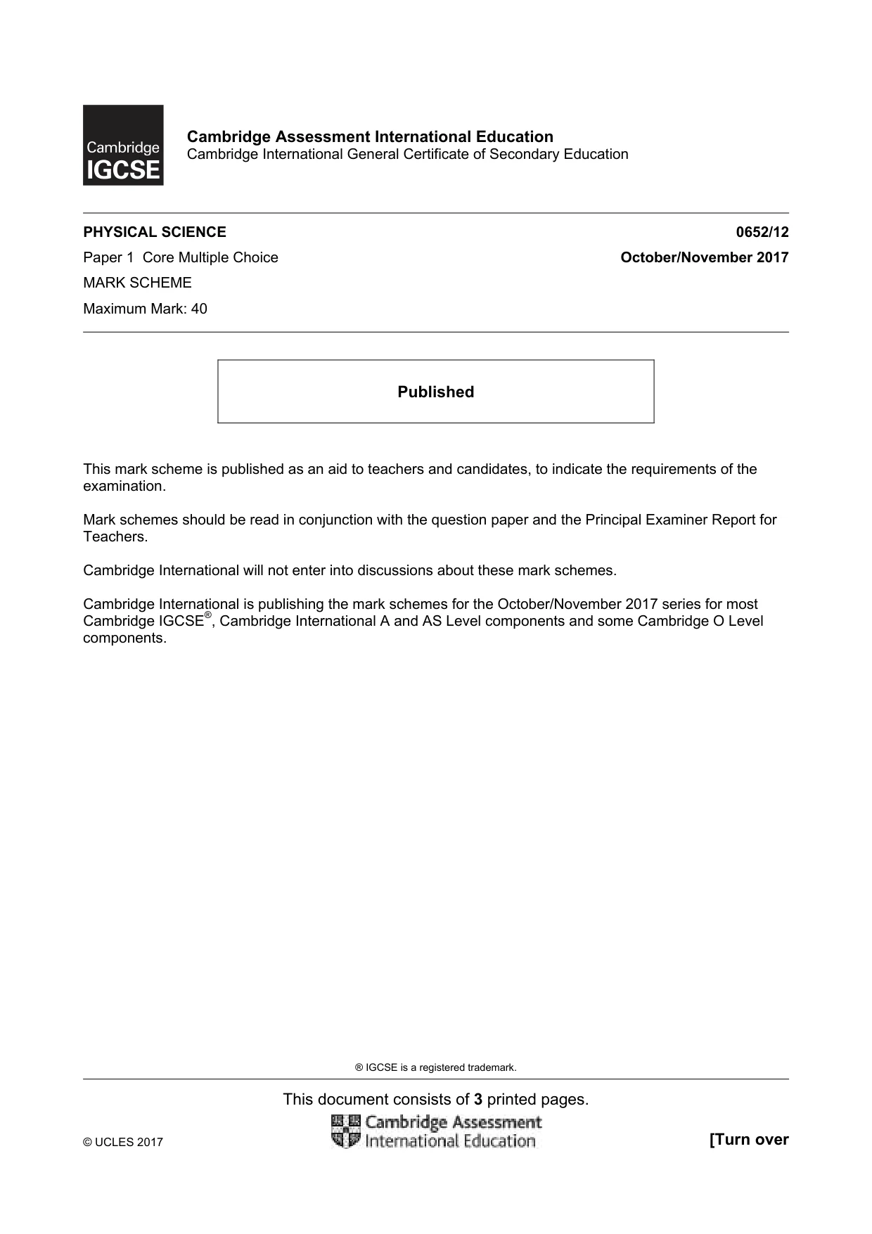 Mark scheme, page 1 of 3