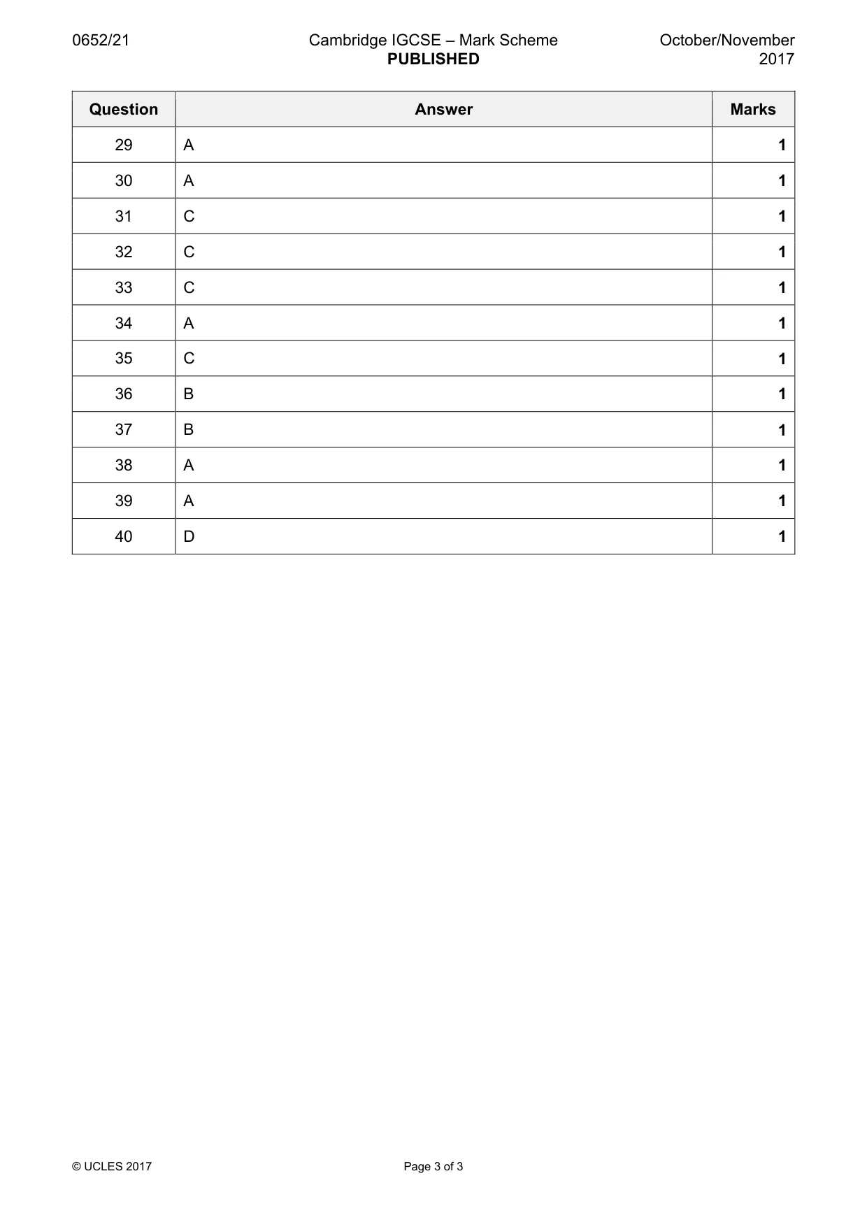Mark scheme, page 3 of 3