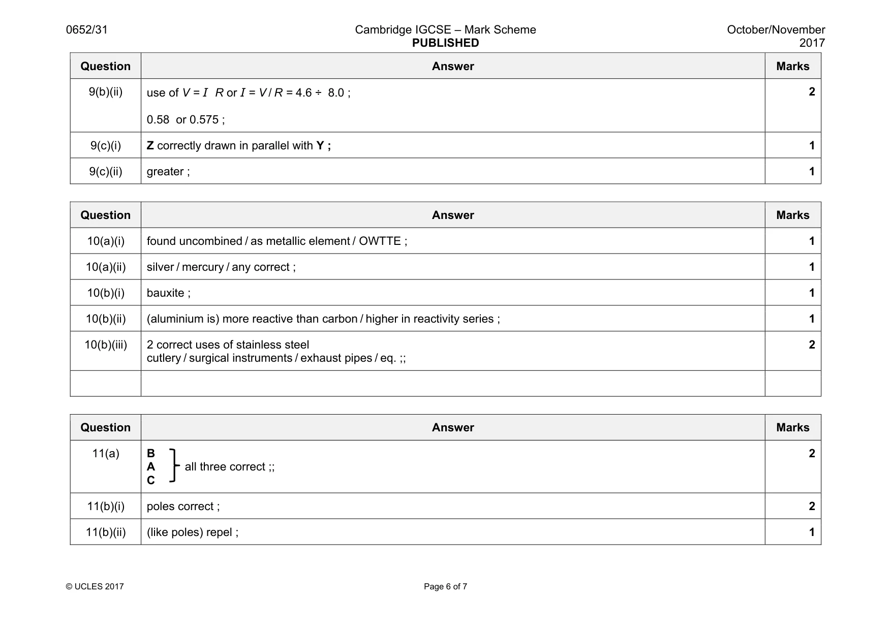 Mark scheme, page 6 of 7