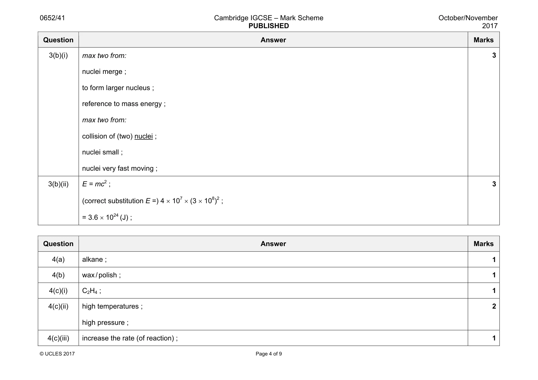 Mark scheme, page 4 of 9