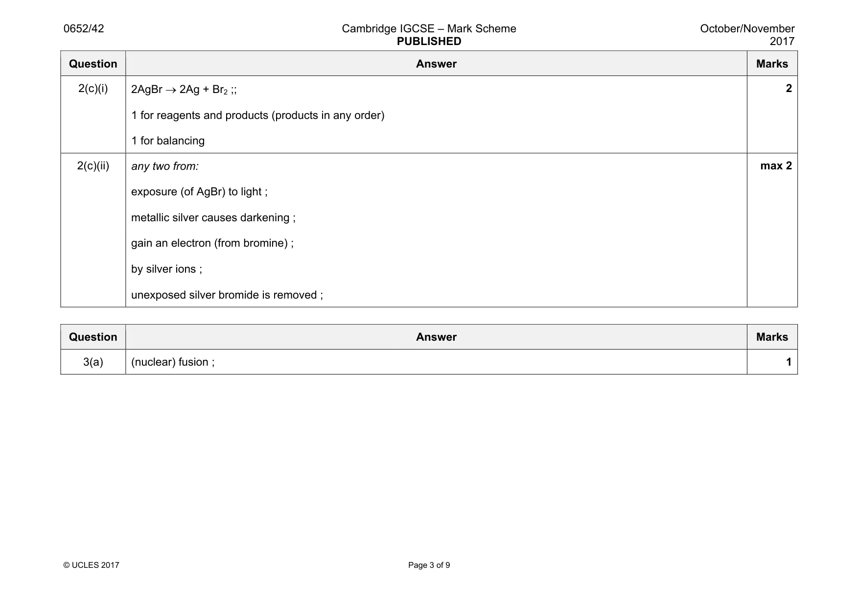 Mark scheme, page 3 of 9