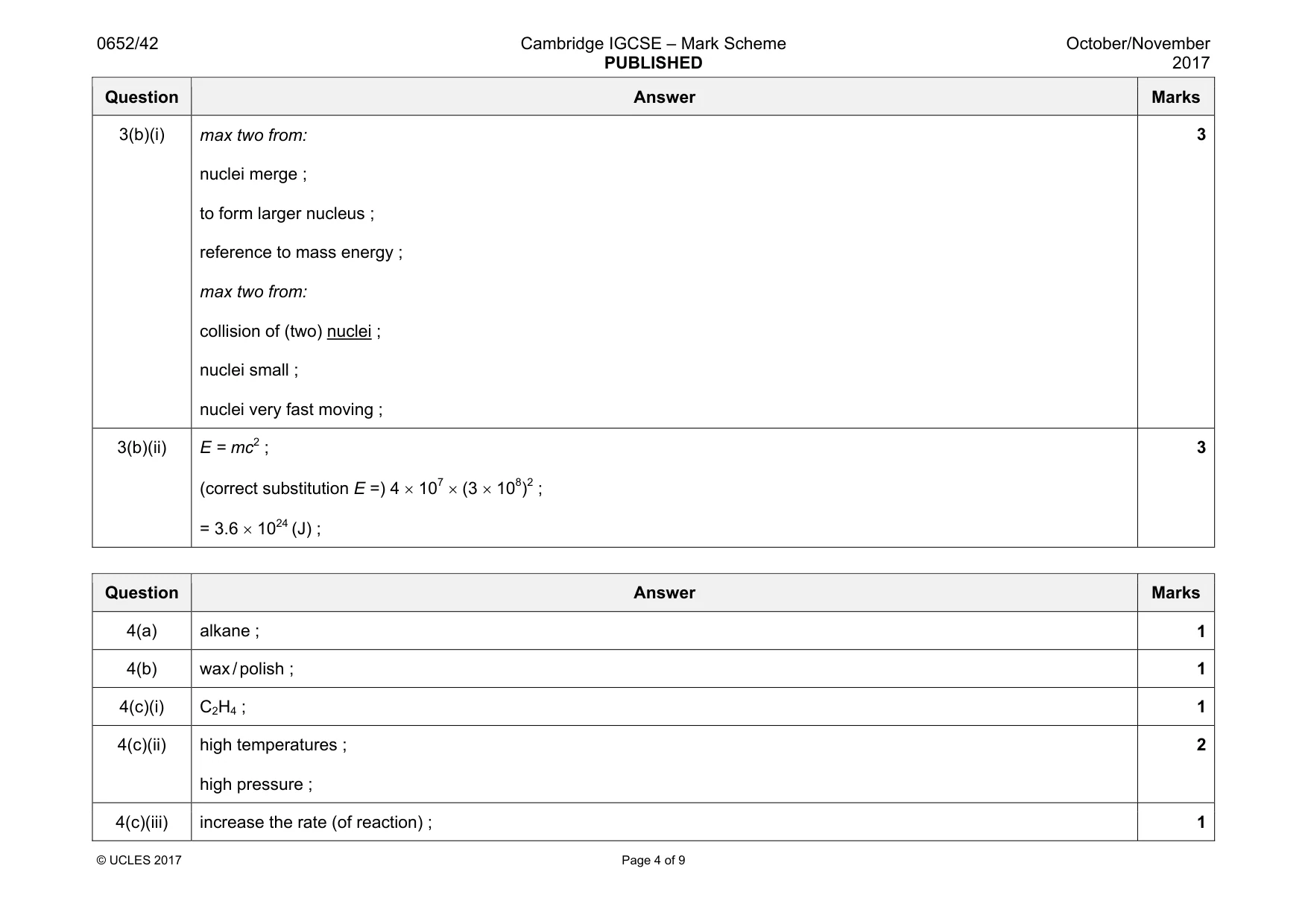 Mark scheme, page 4 of 9