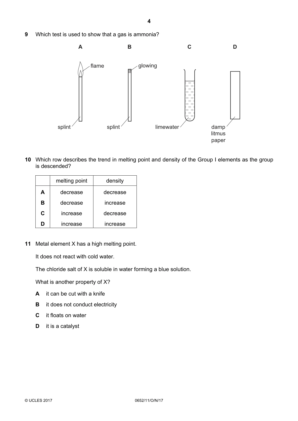 Cambridge IGCSE Physical Science 0652 2017 Oct/Nov Paper 1 · Variant 1 question paper, page 4 of 20