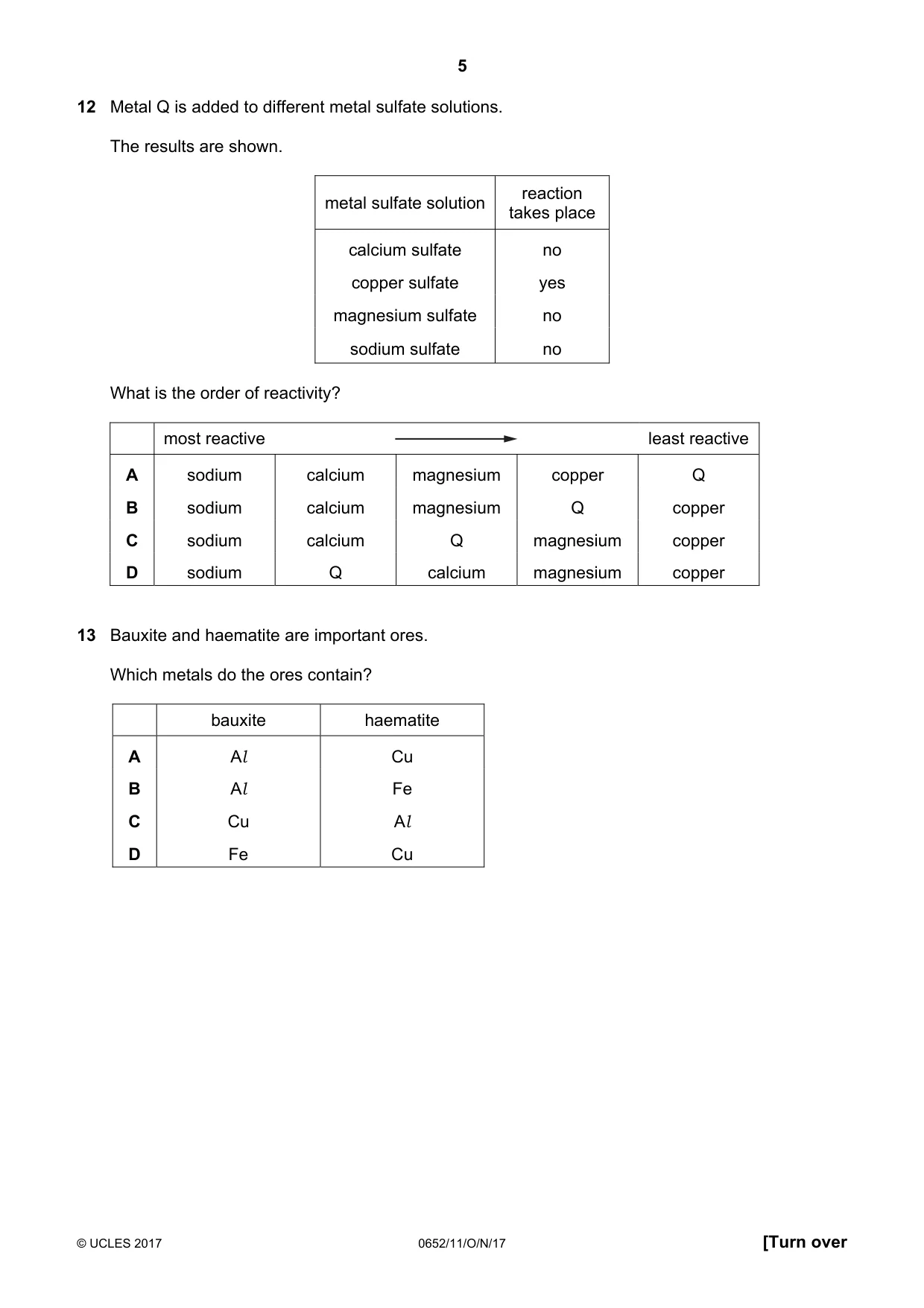 Cambridge IGCSE Physical Science 0652 2017 Oct/Nov Paper 1 · Variant 1 question paper, page 5 of 20