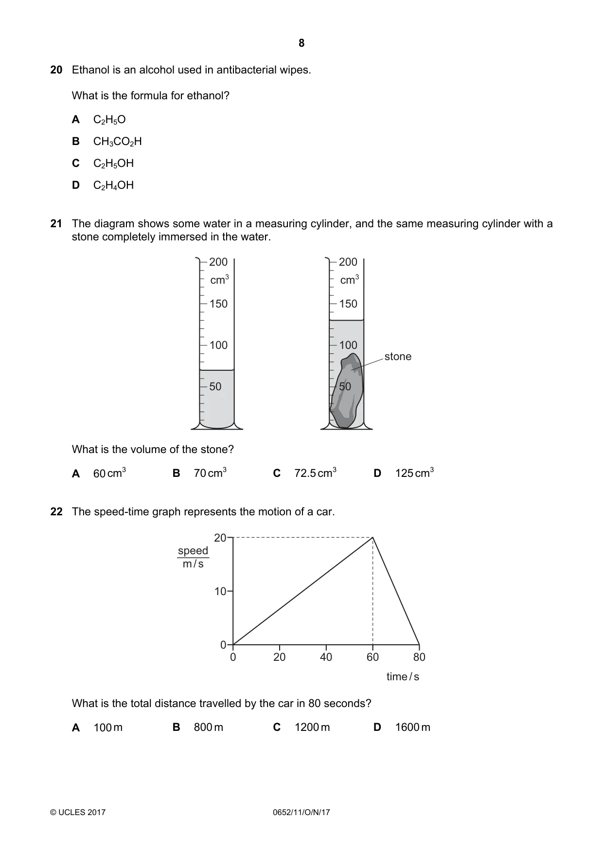 Cambridge IGCSE Physical Science 0652 2017 Oct/Nov Paper 1 · Variant 1 question paper, page 8 of 20