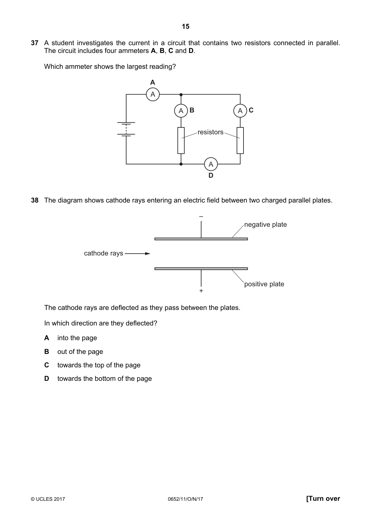 Cambridge IGCSE Physical Science 0652 2017 Oct/Nov Paper 1 · Variant 1 question paper, page 15 of 20