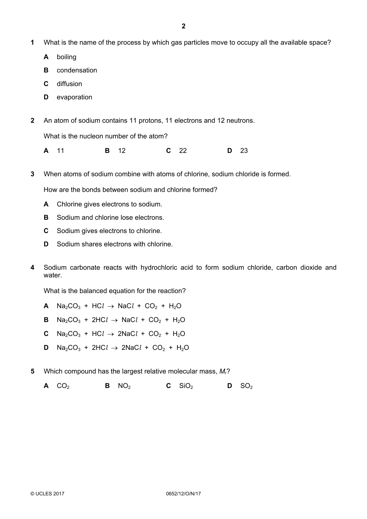 Cambridge IGCSE Physical Science 0652 2017 Oct/Nov Paper 1 · Variant 2 question paper, page 2 of 20
